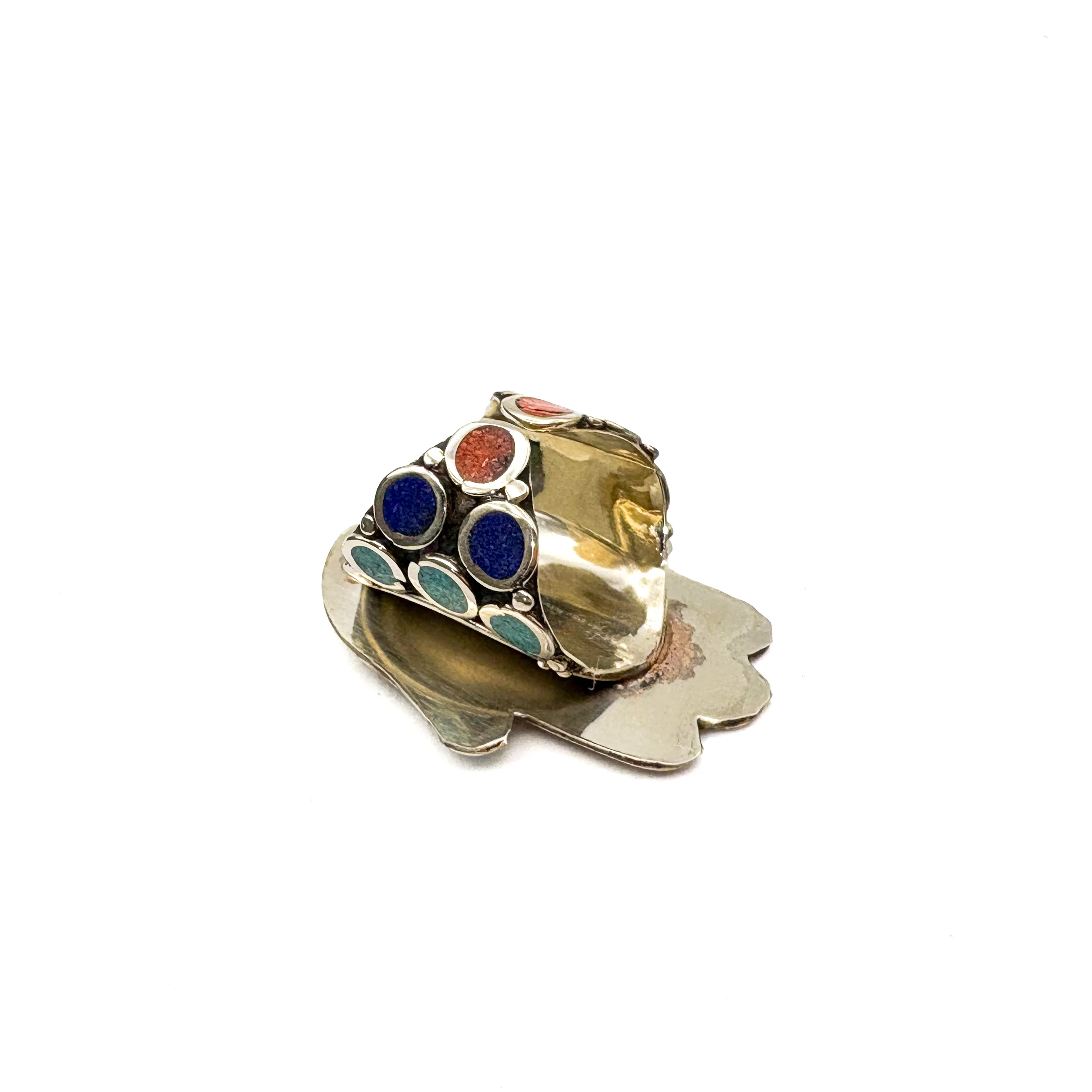 Hamsa Inlaid White Brass Adjustable Ring (C) - Image 9