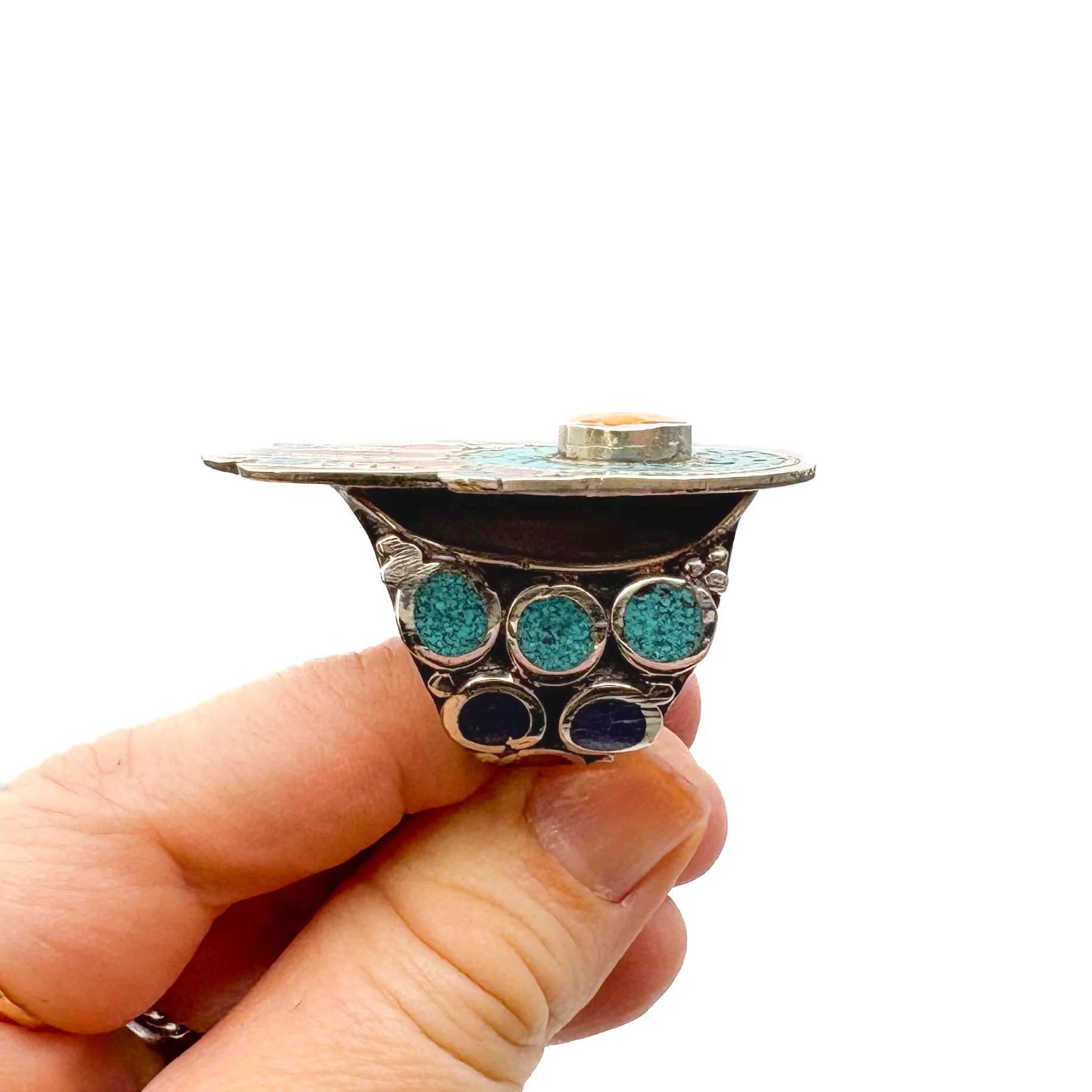 Hamsa Inlaid White Brass Adjustable Ring (D) - Image 10