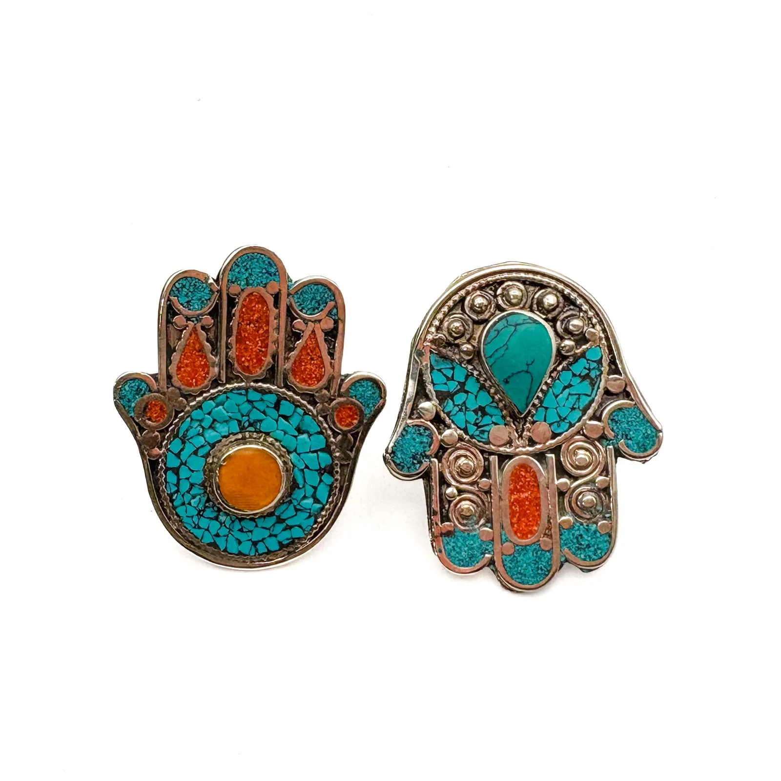 Hamsa Inlaid White Brass Adjustable Ring (D) - Image 12