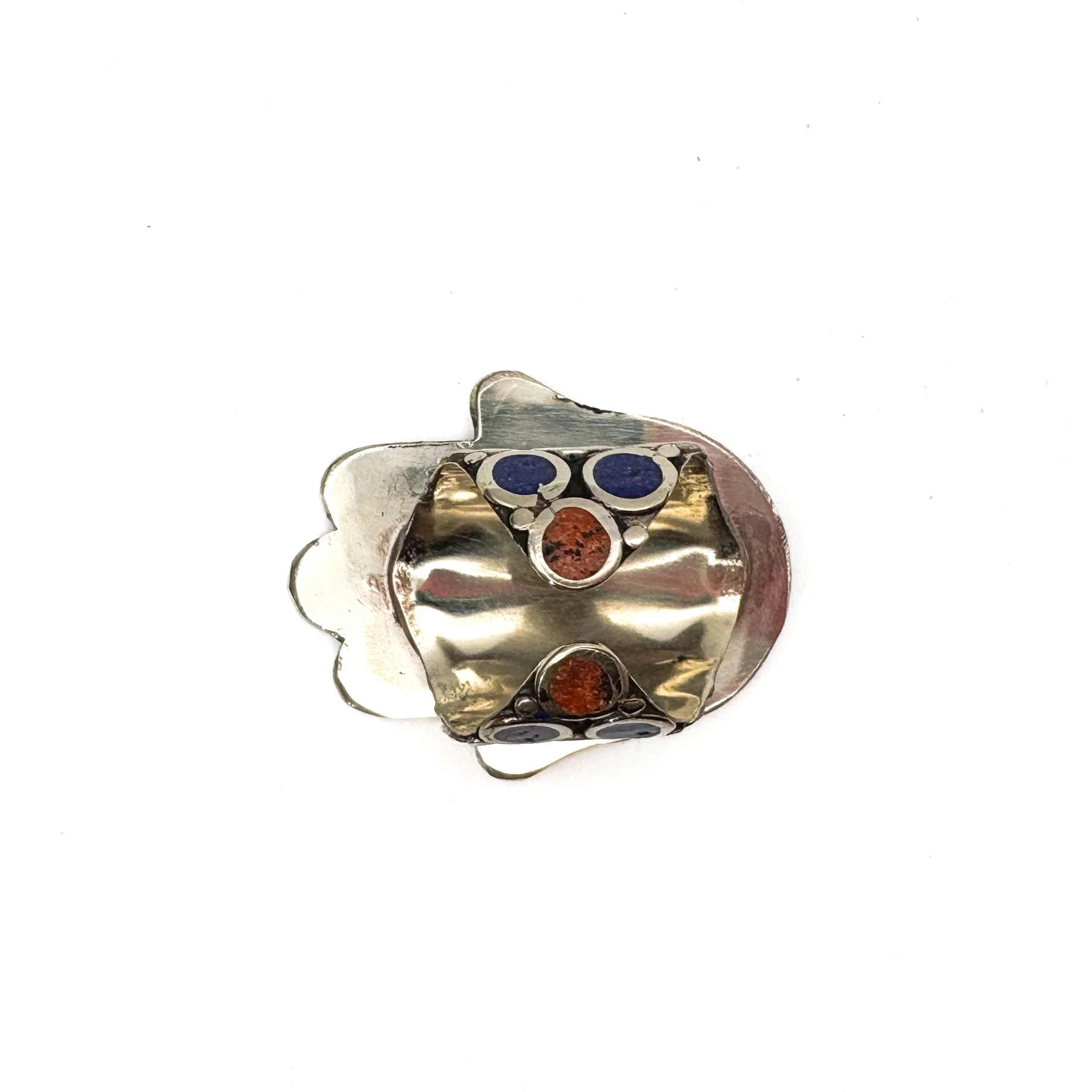 Hamsa Inlaid White Brass Adjustable Ring (D) - Image 6