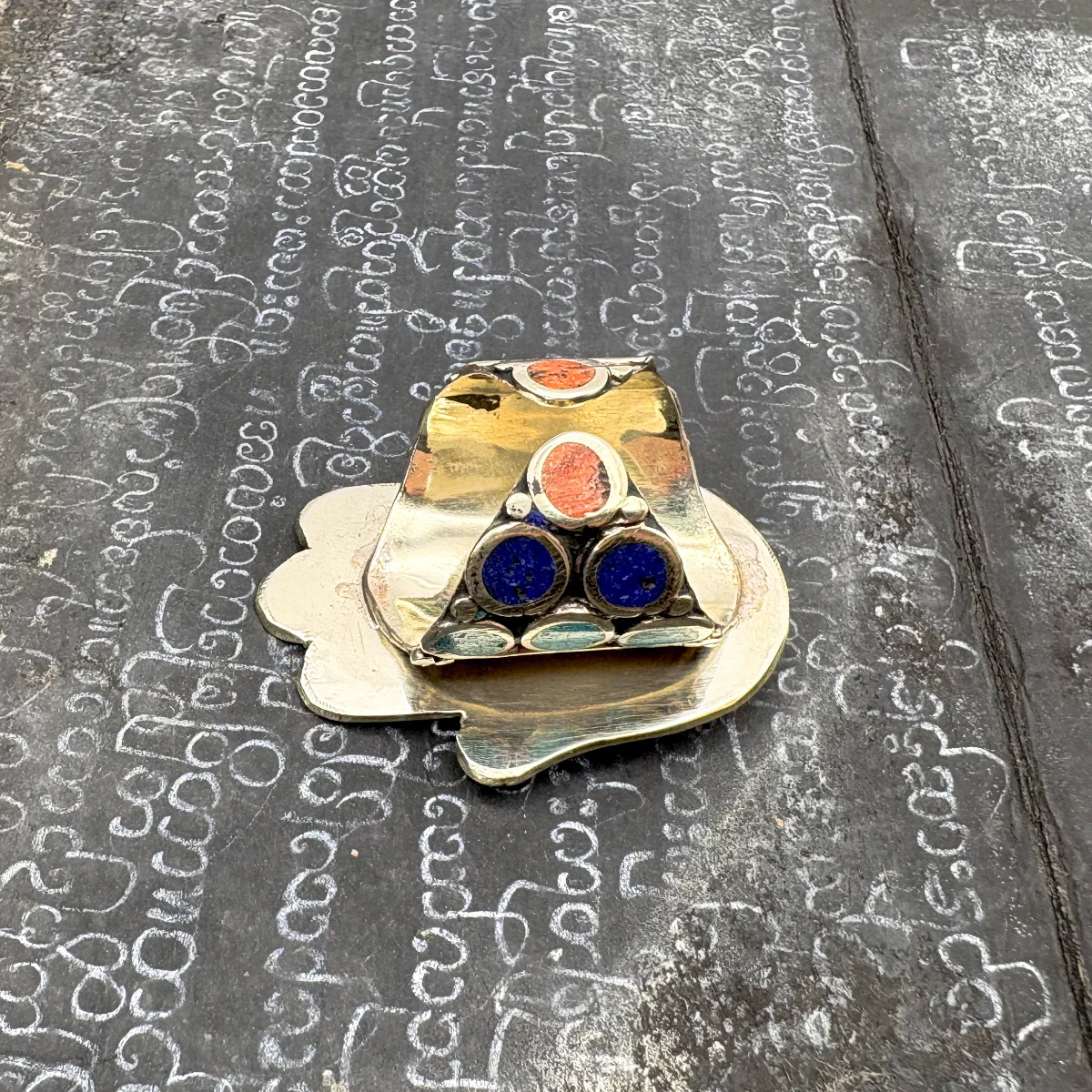Hamsa Inlaid White Brass Adjustable Ring (D) - Image 9