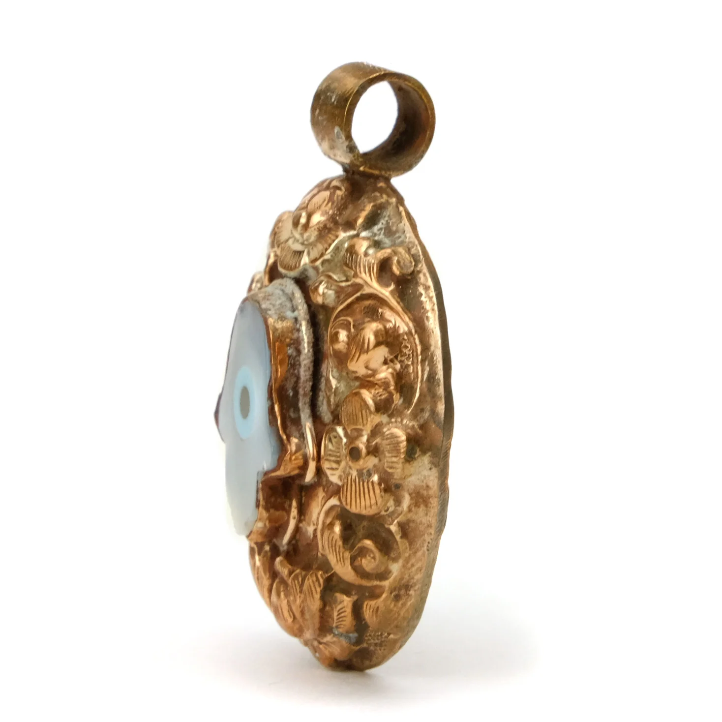 Hamsa with Evil Eye Mother of Pearl Copper Pendant # 55 - 2 - Image 2
