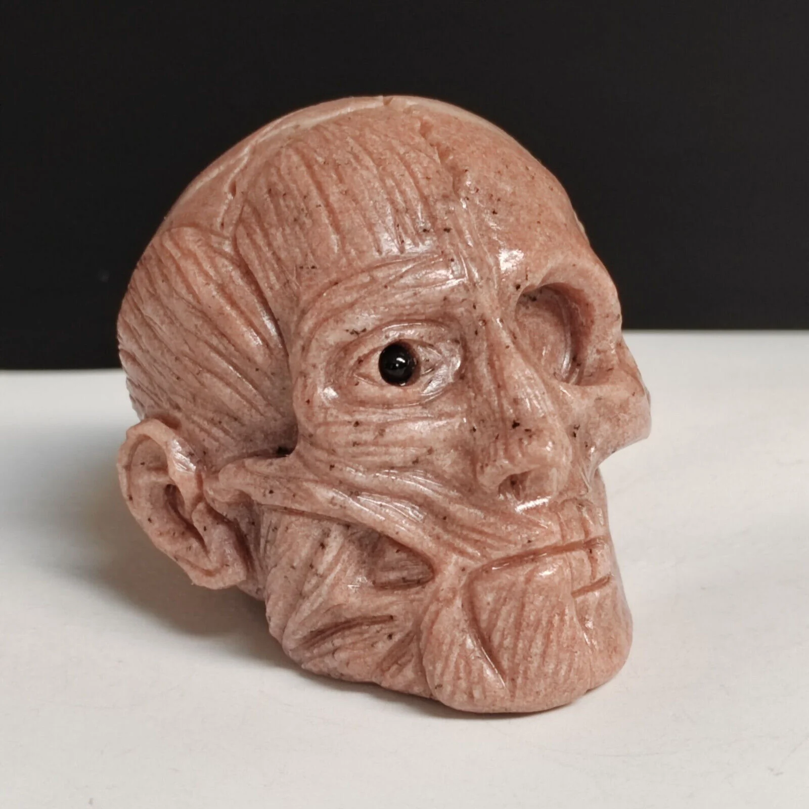 Hand-Carved Natural Quartzite Mineral Specimen Skull, Human Face Sculpture - Image 3