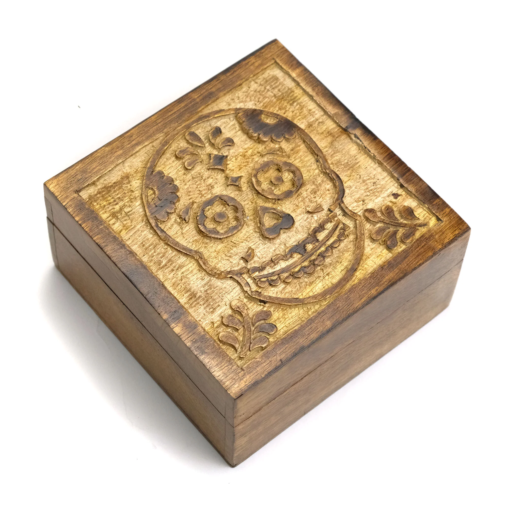 Hand Carved Wooden Skull Box - Image 3