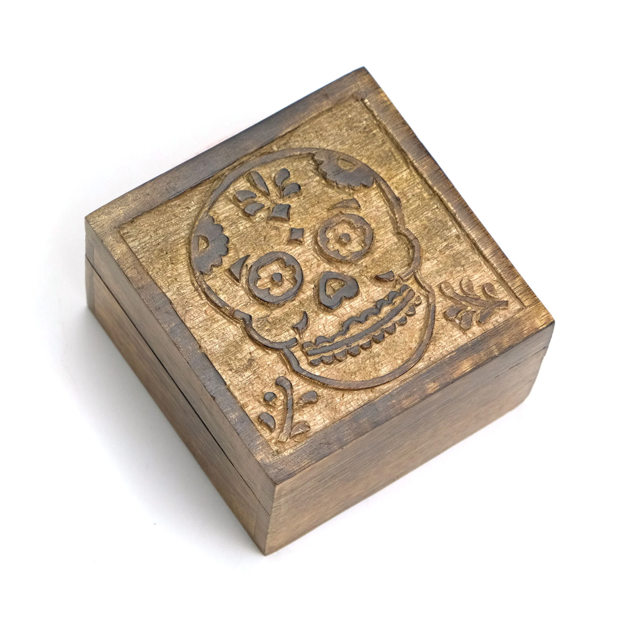 Hand Carved Wooden Skull Box - Image 4