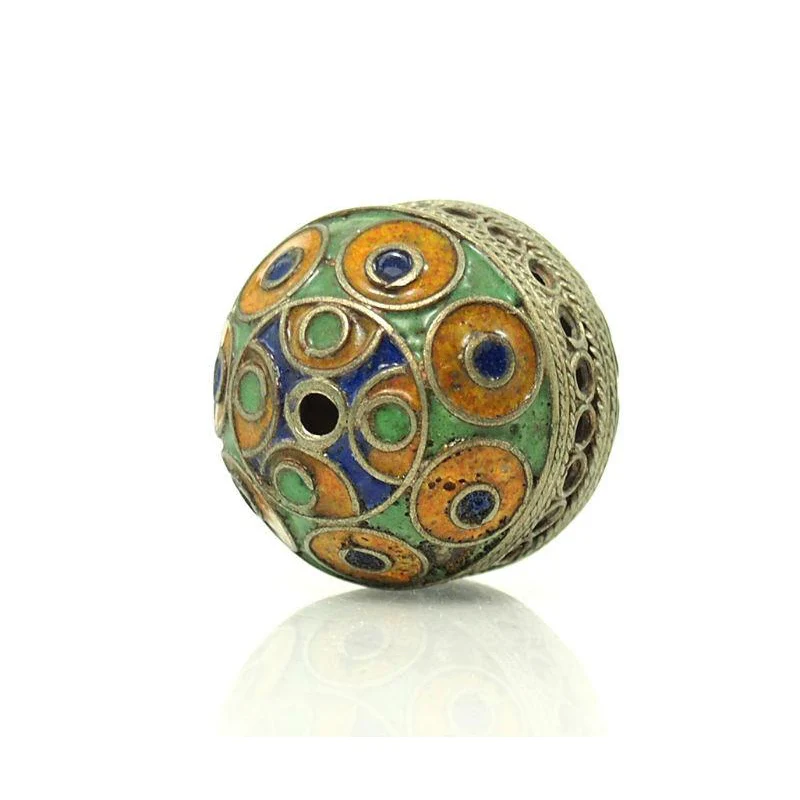 Hand Cast Metal Bead with Enamel Inlay 1 - Image 2