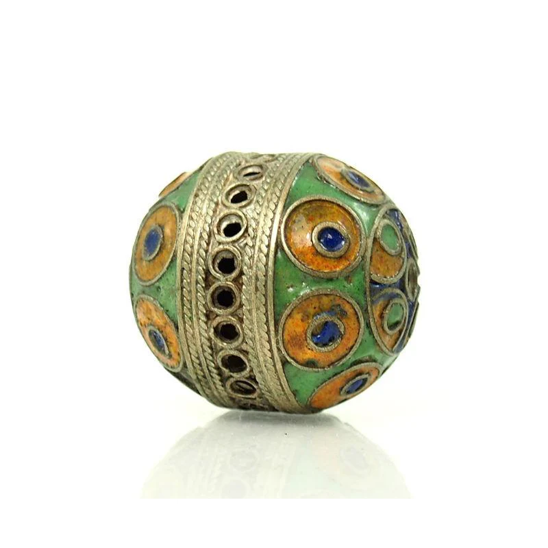 Hand Cast Metal Bead with Enamel Inlay 1 - Image 3