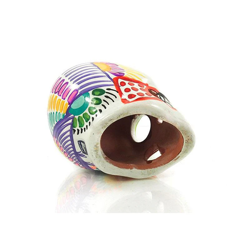 Hand Painted Ceramic History Skull, White - Image 4