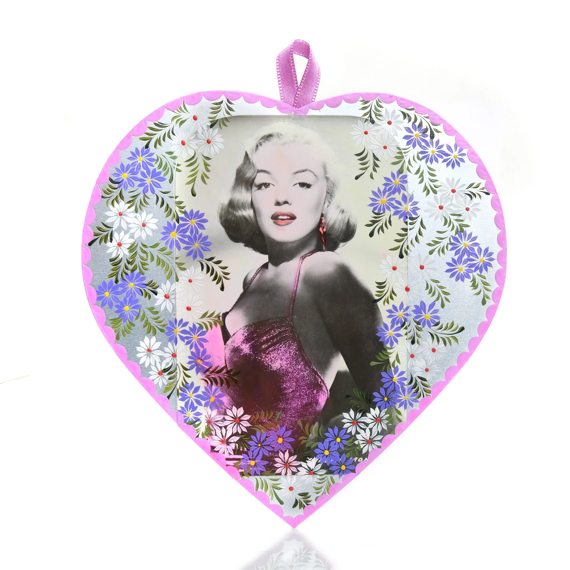 Hand-Painted Elvis/Marilyn Heart Ornament - Image 2