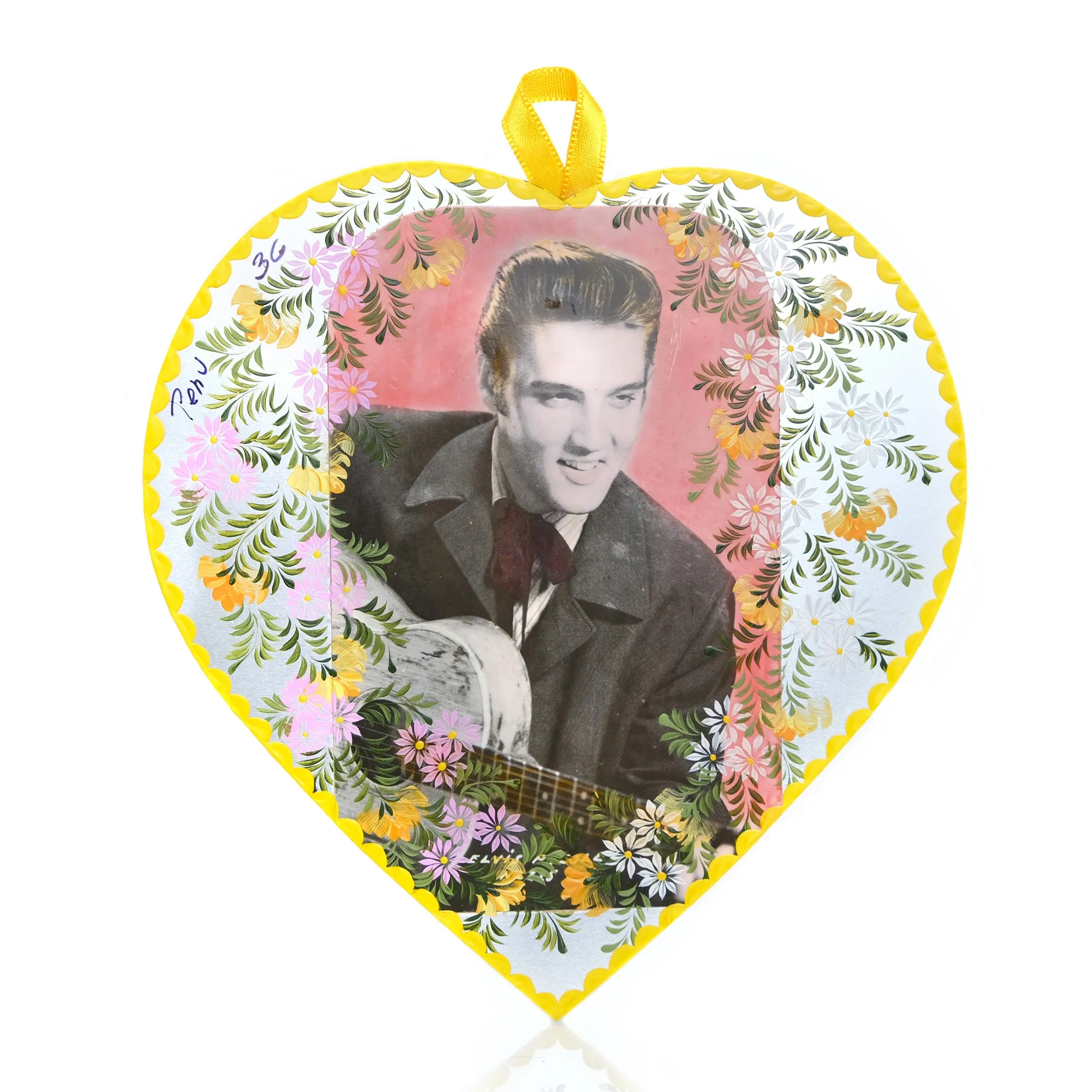 Hand-Painted Elvis/Marilyn Heart Ornament - Image 5