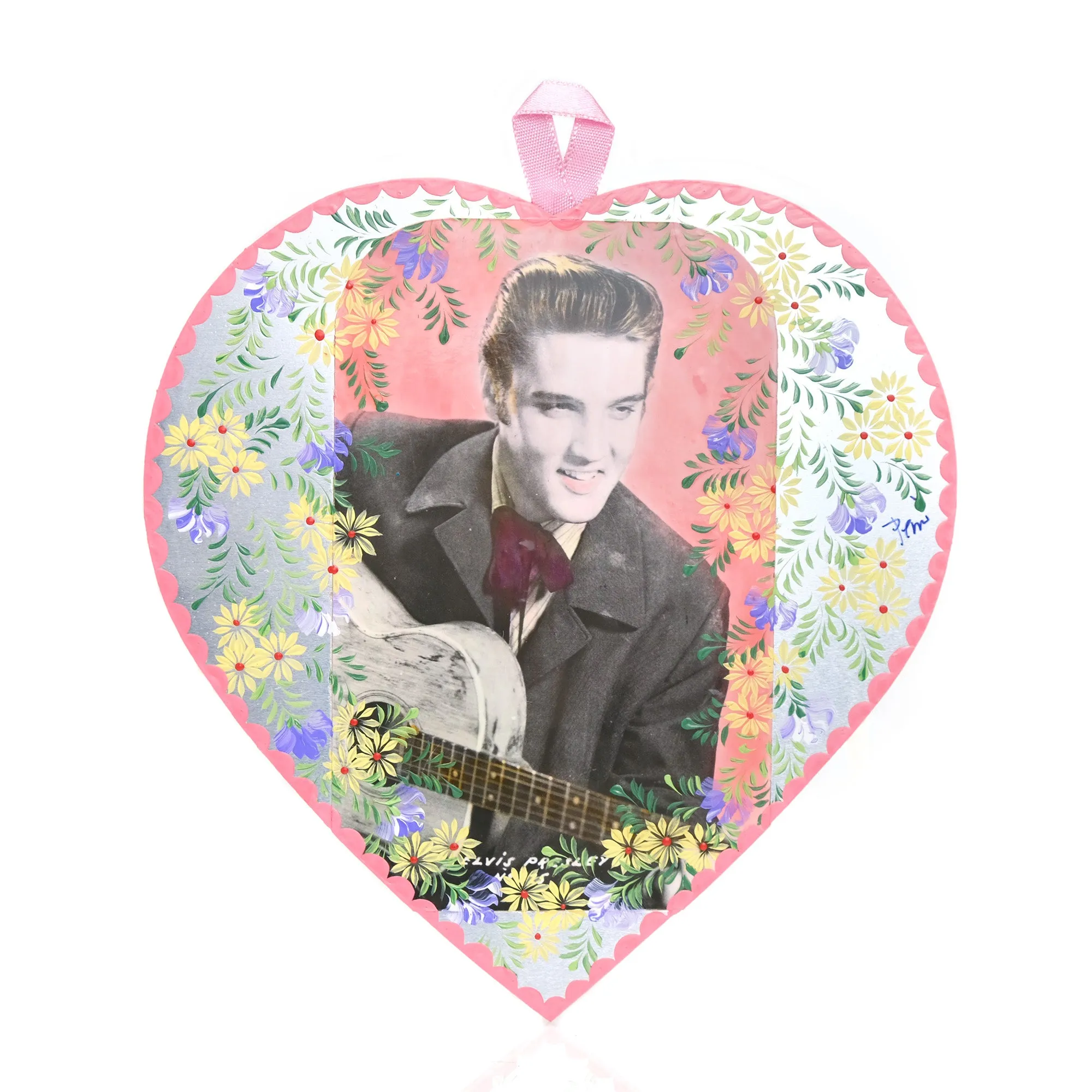 Hand-Painted Elvis/Marilyn Heart Ornament - Image 7