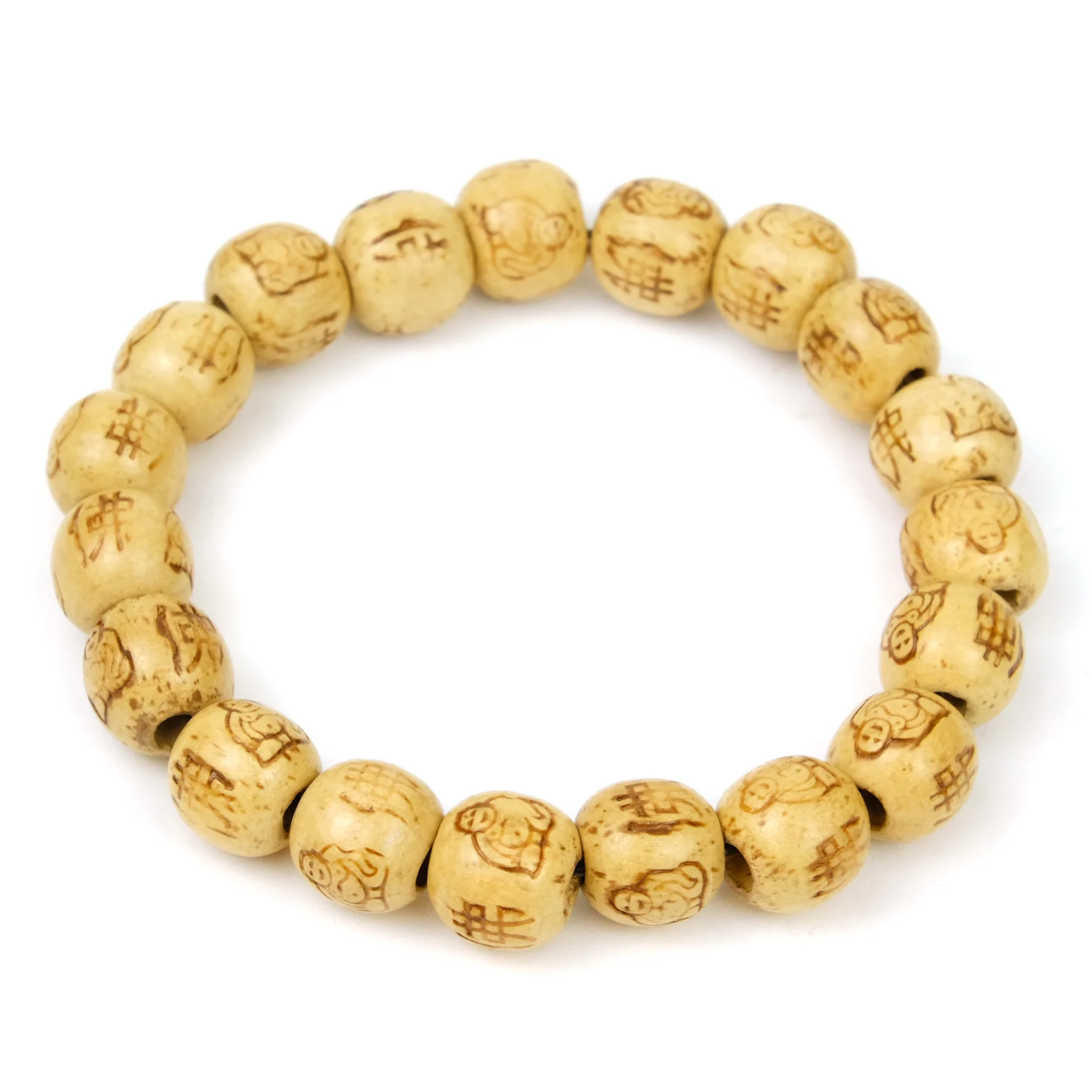 Happy Laughing Buddha Stamped Pine Wood Stretch Bracelet - Image 3