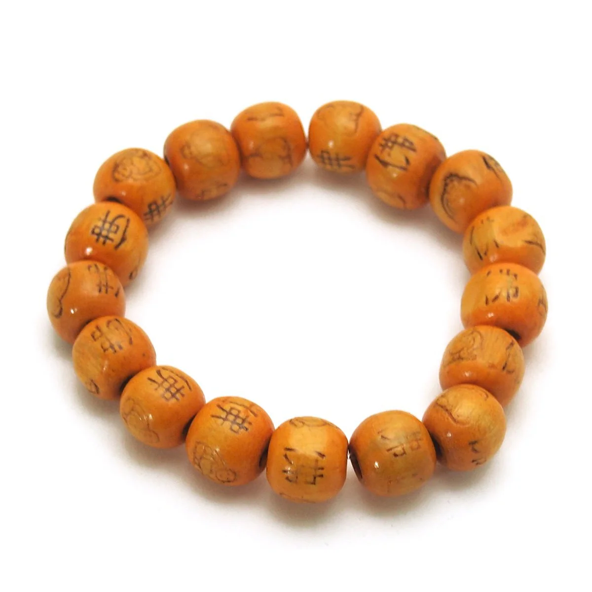 Happy Laughing Buddha Stamped Pine Wood Stretch Bracelet - Image 4