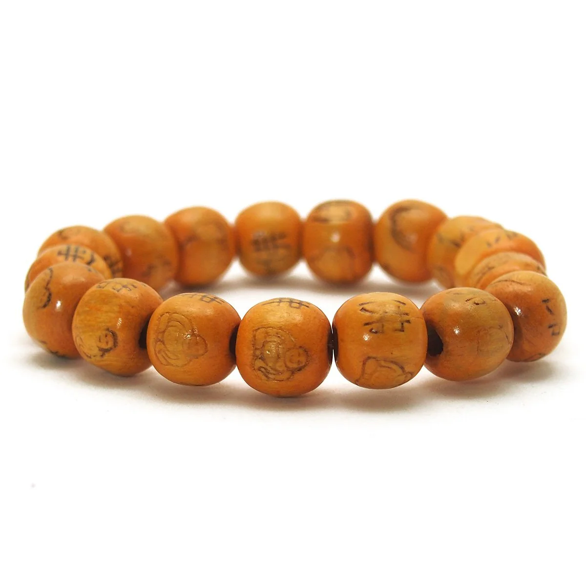Happy Laughing Buddha Stamped Pine Wood Stretch Bracelet - Image 5