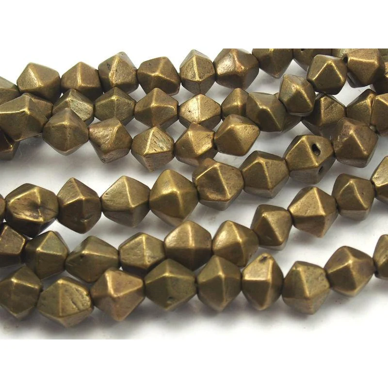 Indian Antique Hexagonal Brass Bicones XL Beads Strand / Necklace - Image 2