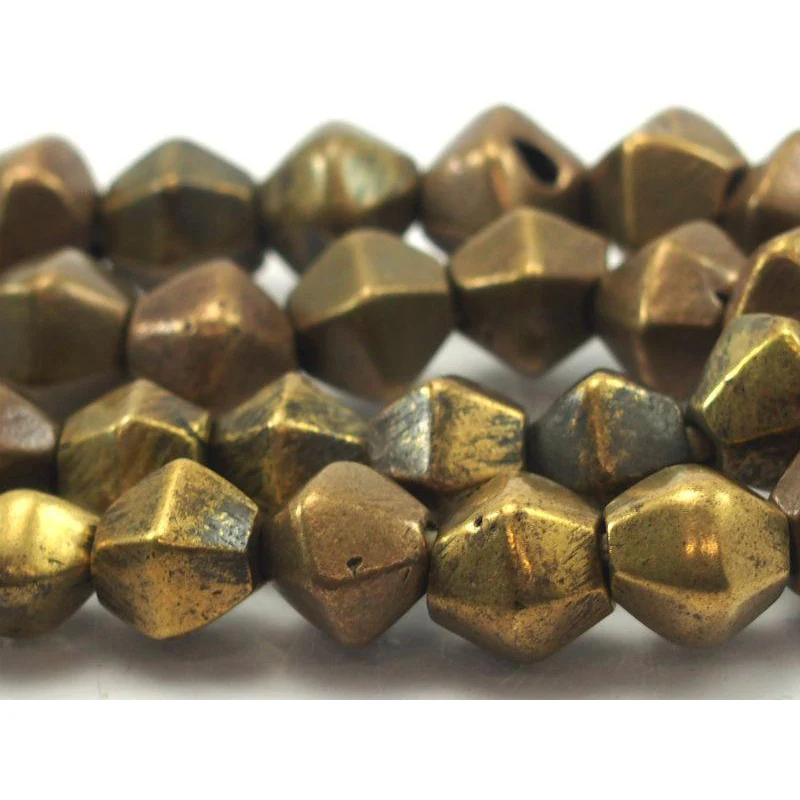 Indian Antique Hexagonal Brass Bicones XL Beads Strand / Necklace - Image 3
