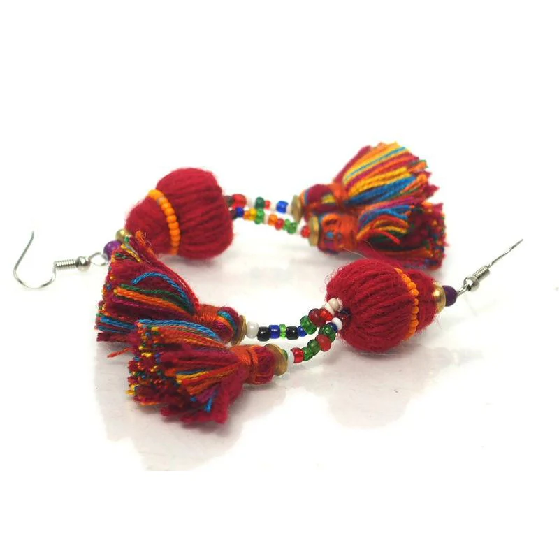 Hill Tribe Tassel Earrings, B - Image 3