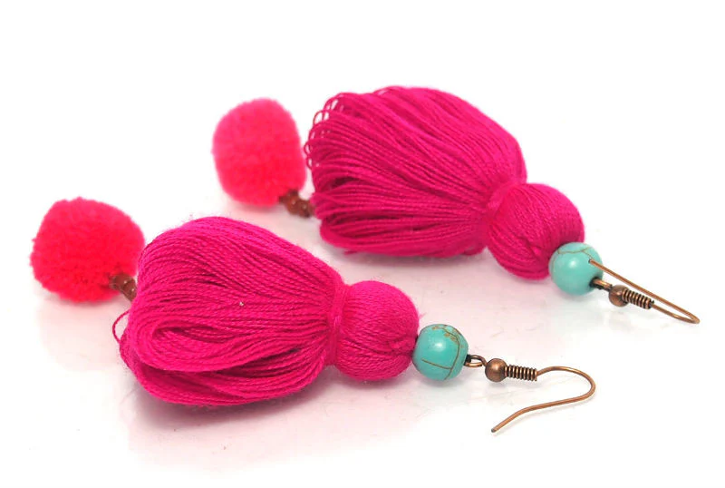Hill Tribe Tassel Earrings, C - Image 3