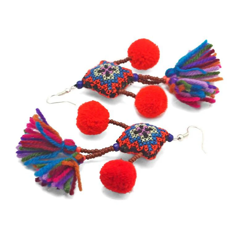 Hilltribe Chrocheted Earrings, L - Image 2