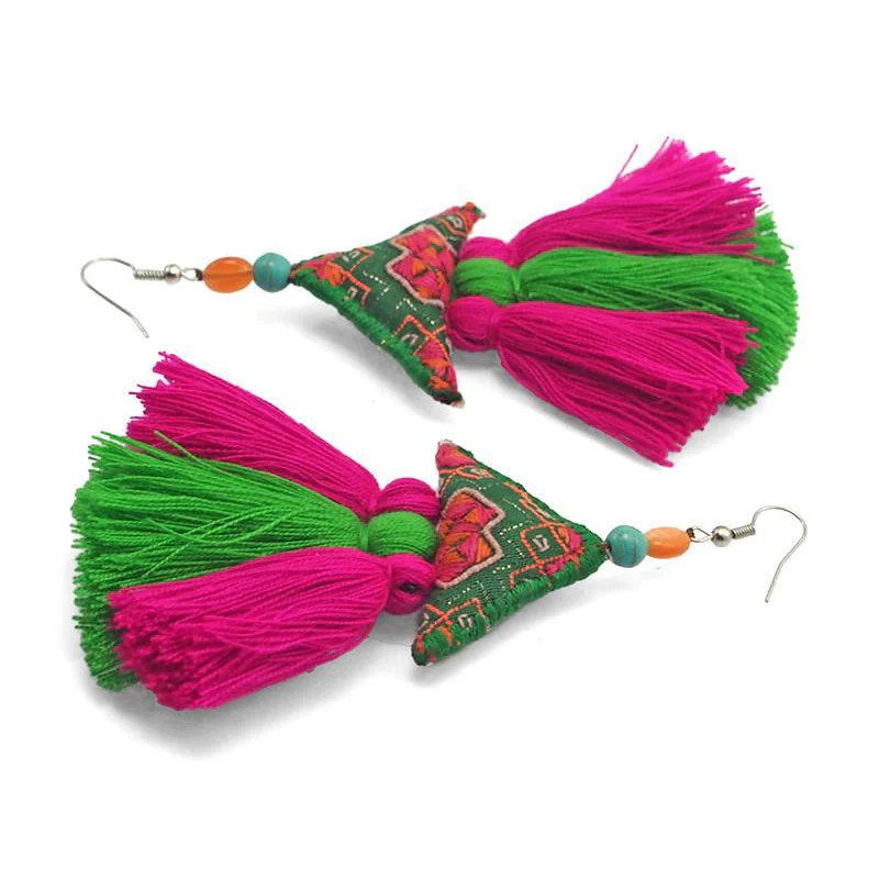 Hilltribe Chrocheted Earrings, U - Image 2