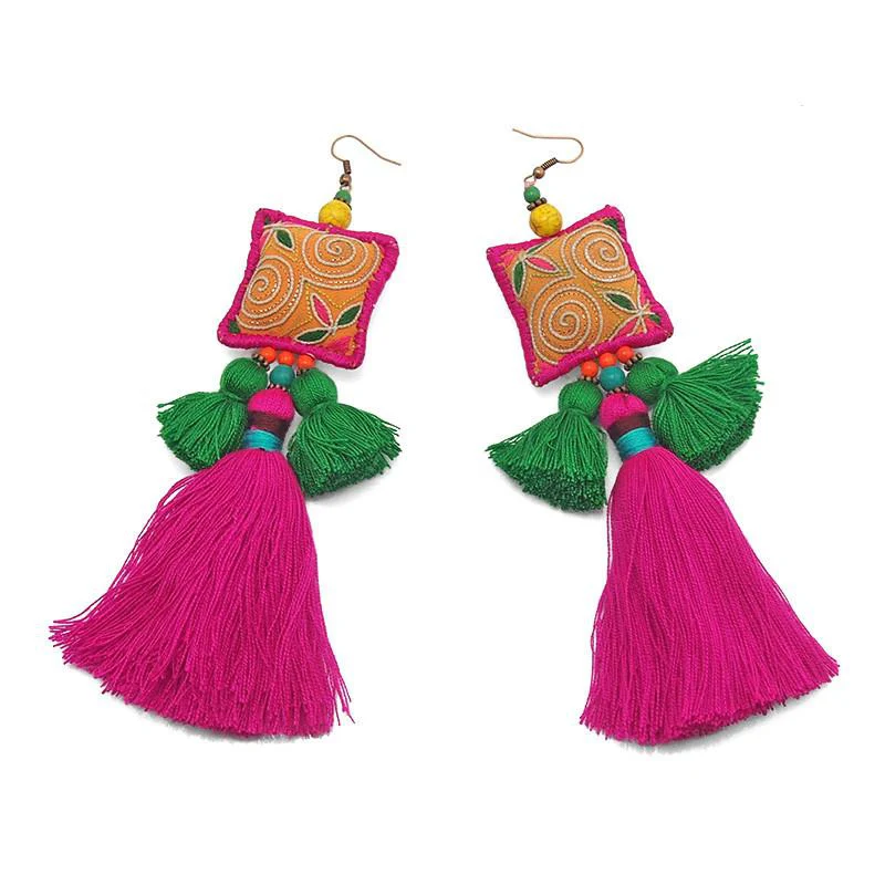 Hilltribe Chrocheted Earrings, X - Image 2