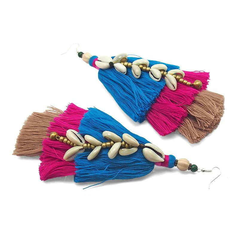 Hilltribe Tassel & Cowrie Shell Earring, AJ - Image 2