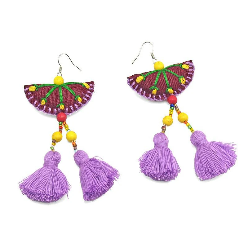 Hilltribe Crocheted Earrings, J - Image 2