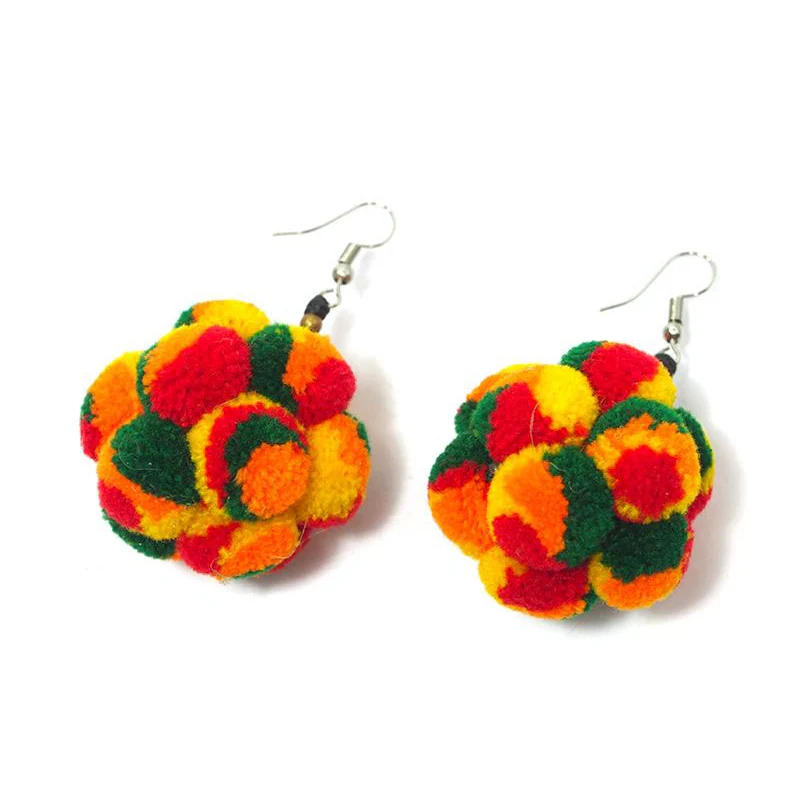 Hilltribe Pom Pom Ball Earrings - Image 2