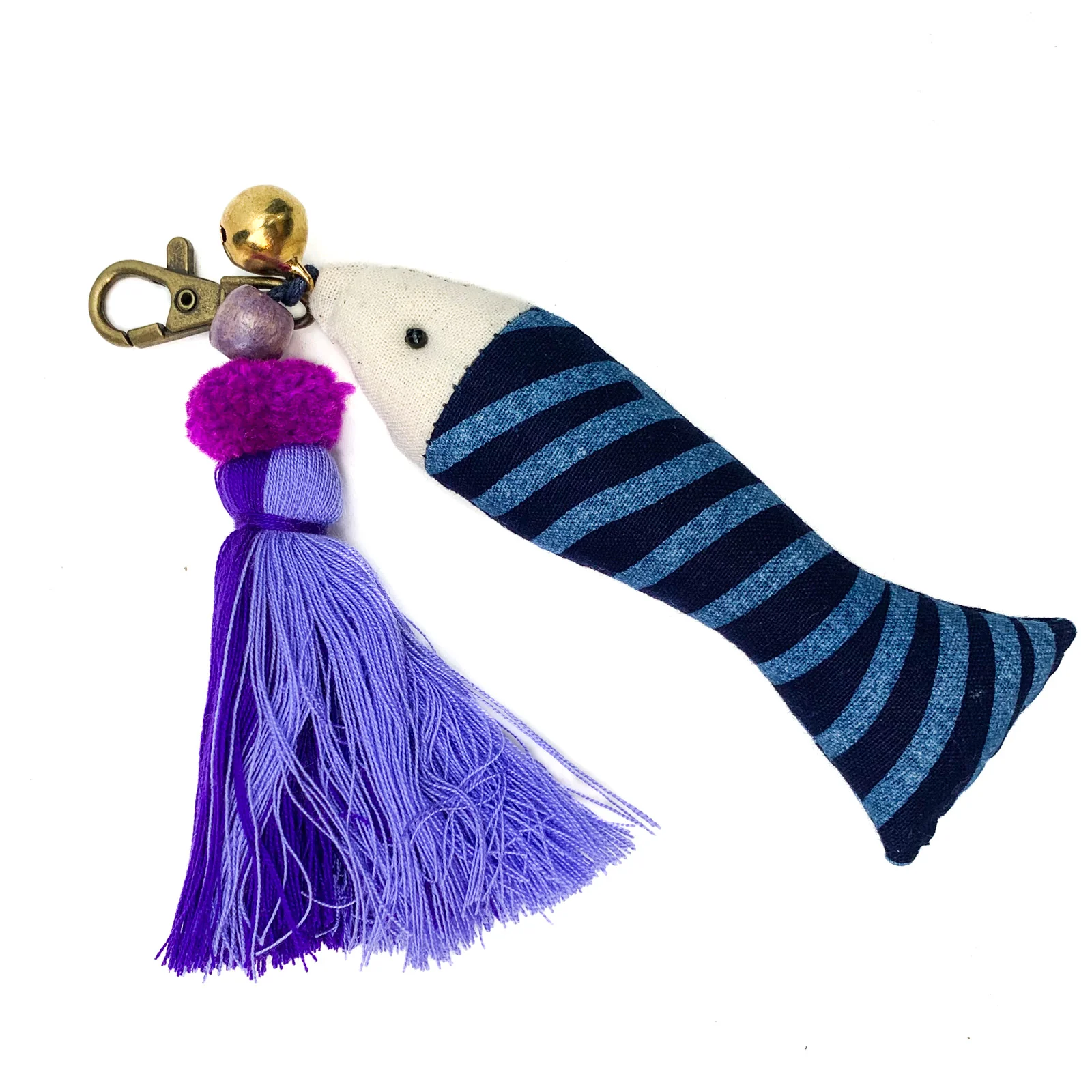Hilltribe Indigo Ikat Fish & Tassel Keychain, Purple Tassel - Image 3