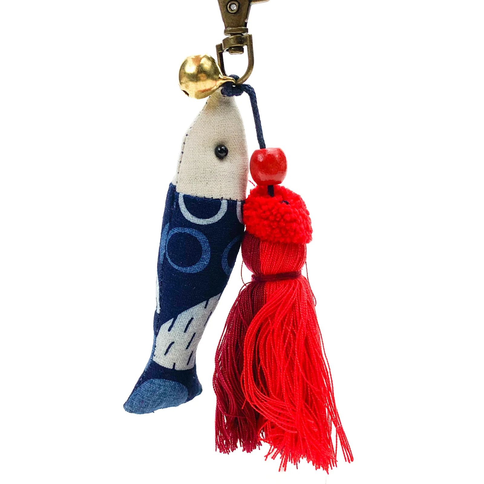 Hilltribe Indigo Ikat Fish & Tassel Keychain, Red - Image 2