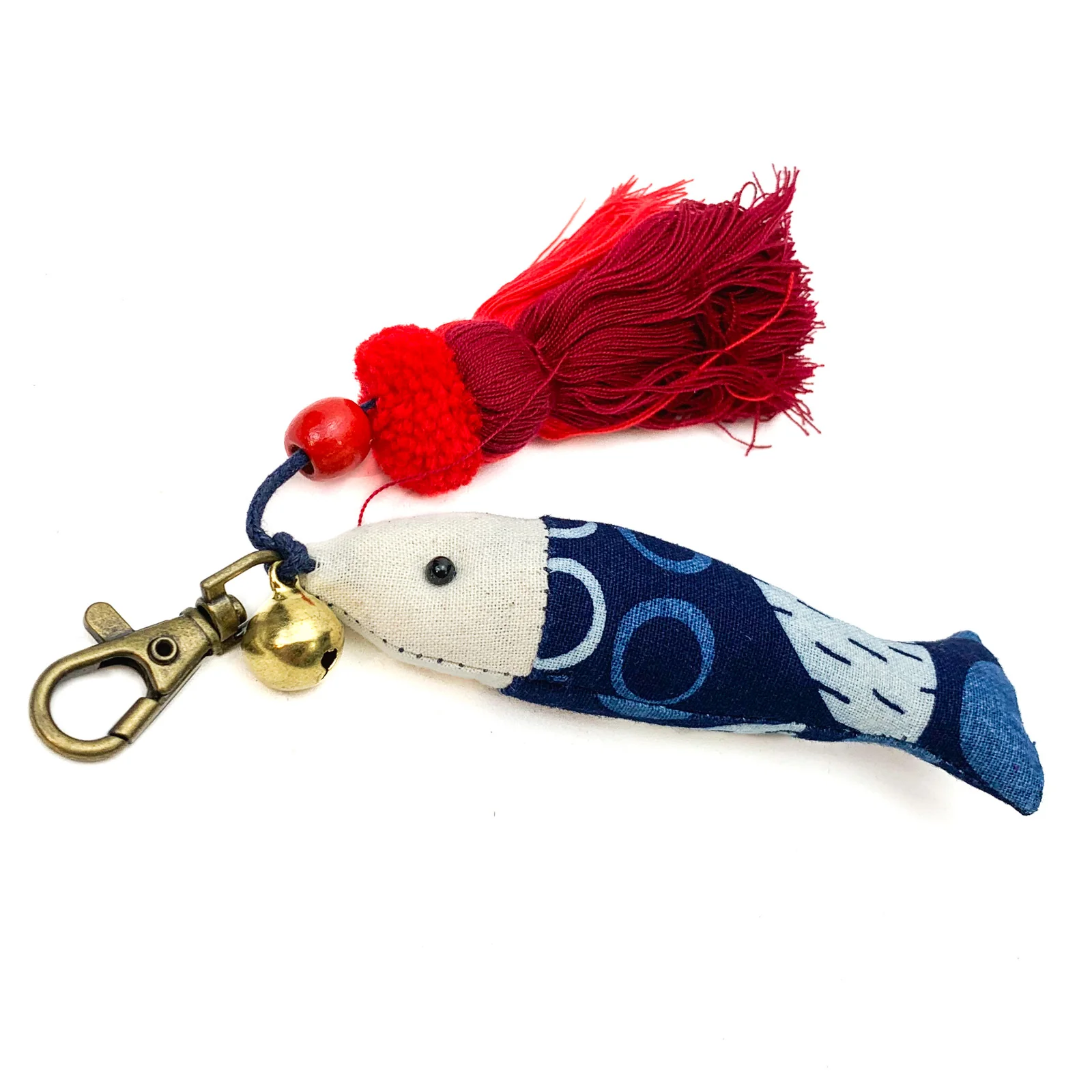 Hilltribe Indigo Ikat Fish & Tassel Keychain, Red - Image 3