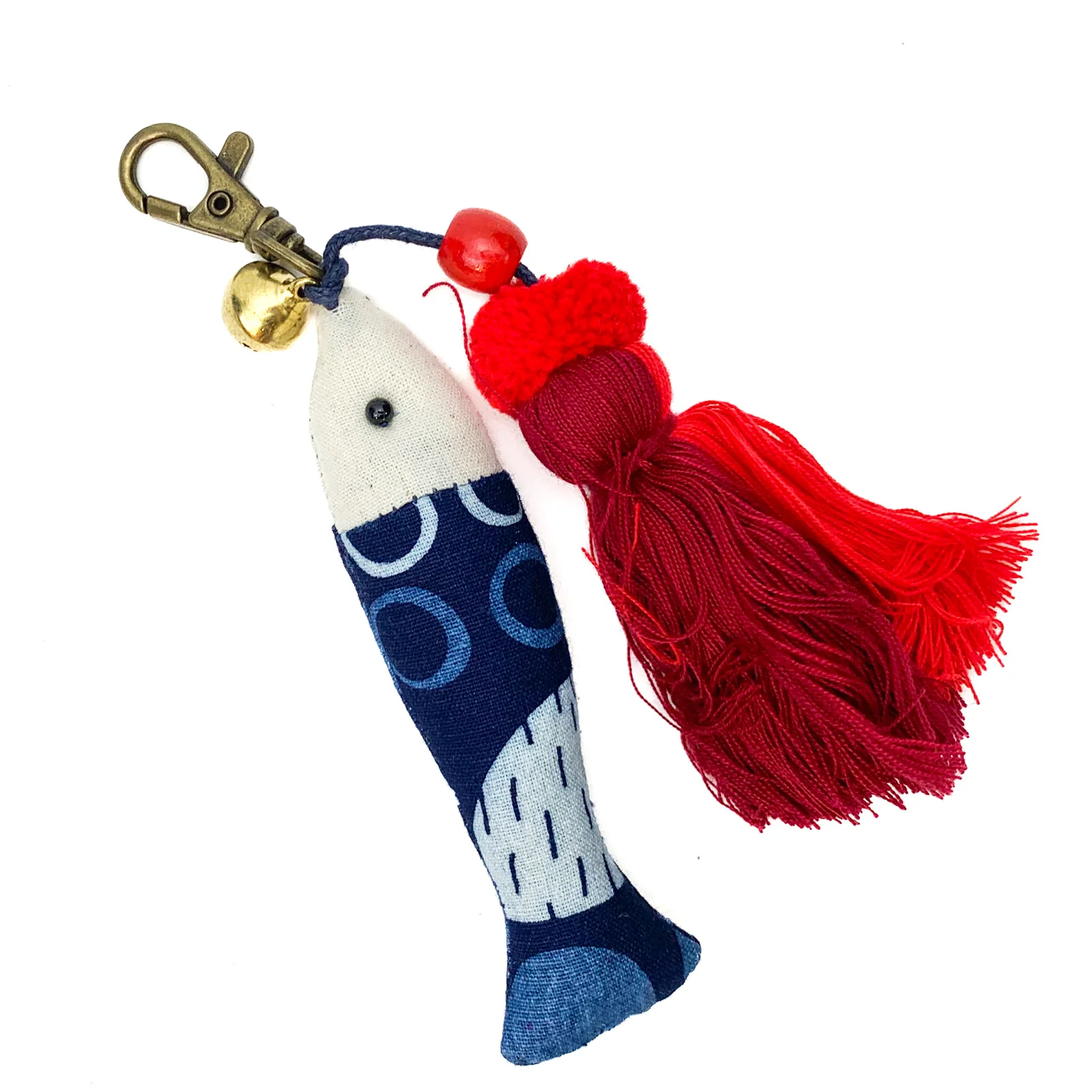Hilltribe Indigo Ikat Fish & Tassel Keychain, Red - Image 4