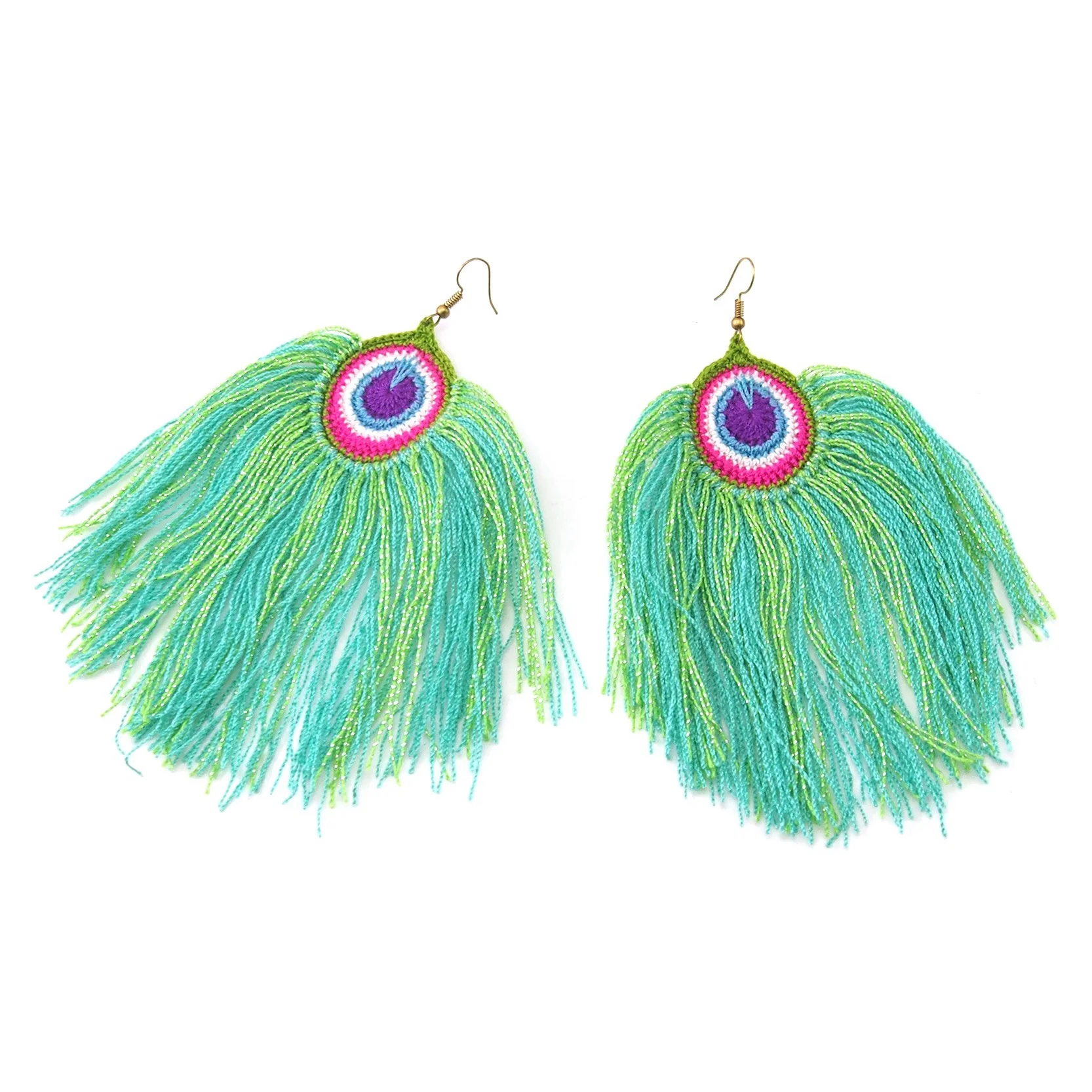 Hilltribe Peacock Style Tassel Earrings - Image 3