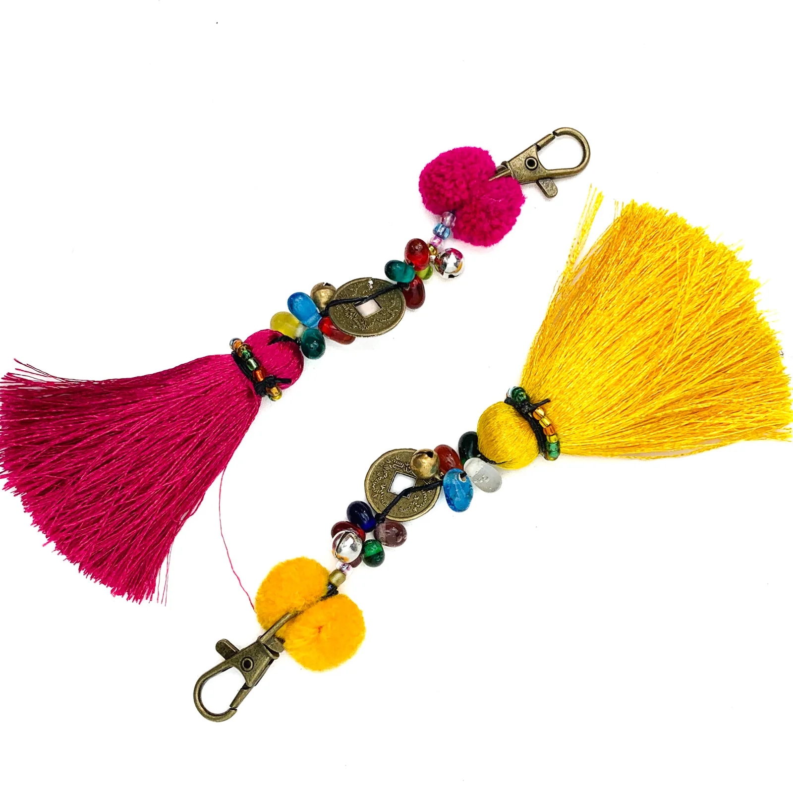 Hilltribe Tassel, Coin & Bells Keychain - Image 3