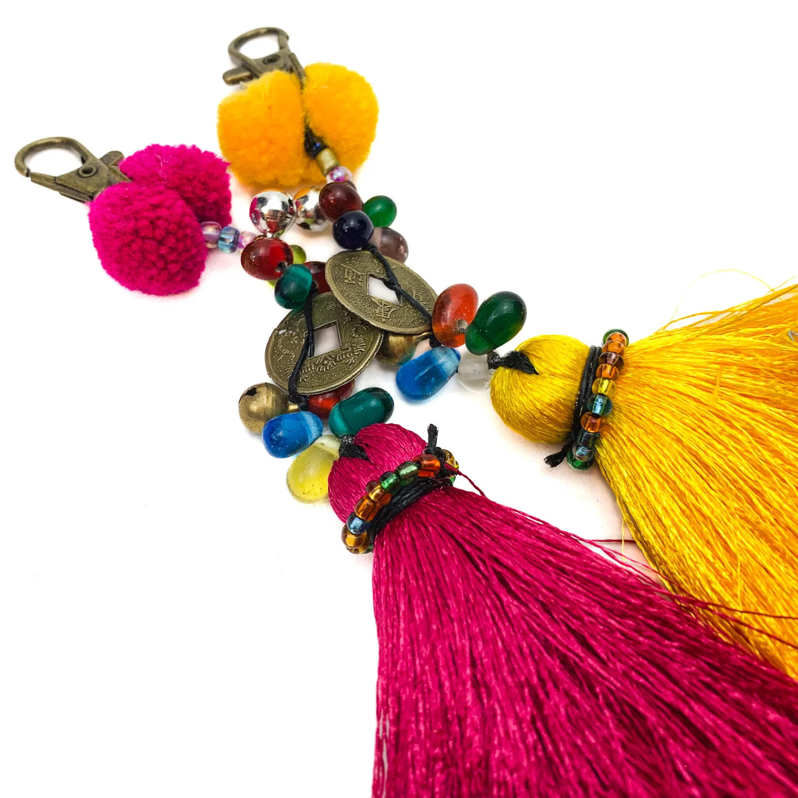 Hilltribe Tassel, Coin & Bells Keychain - Image 4