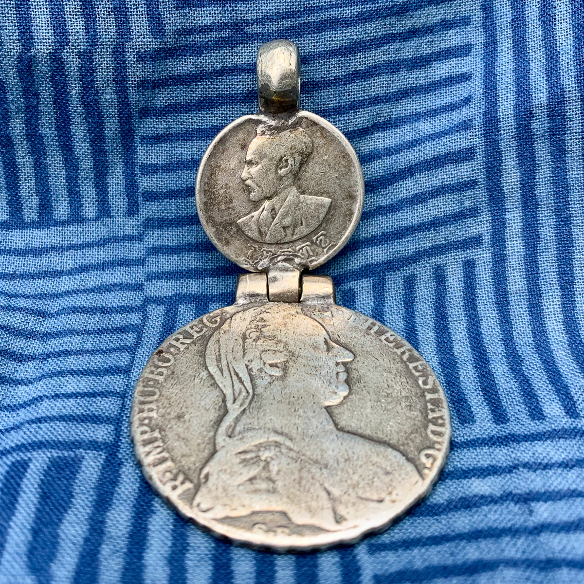 Emperor Haile Selassie I and Maria Theresa Thaler Hinged Coin Heirloom Pendant - Image 2