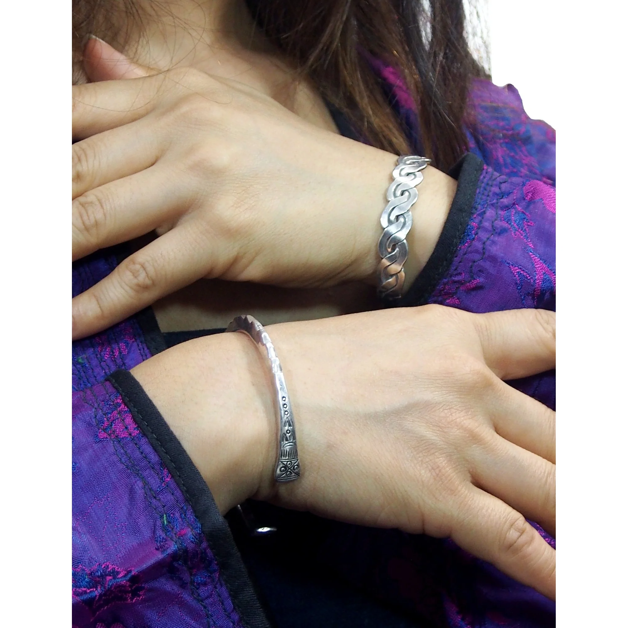 Hmong 95% Pure Silver Hand Finished Cuff -4 - Image 3