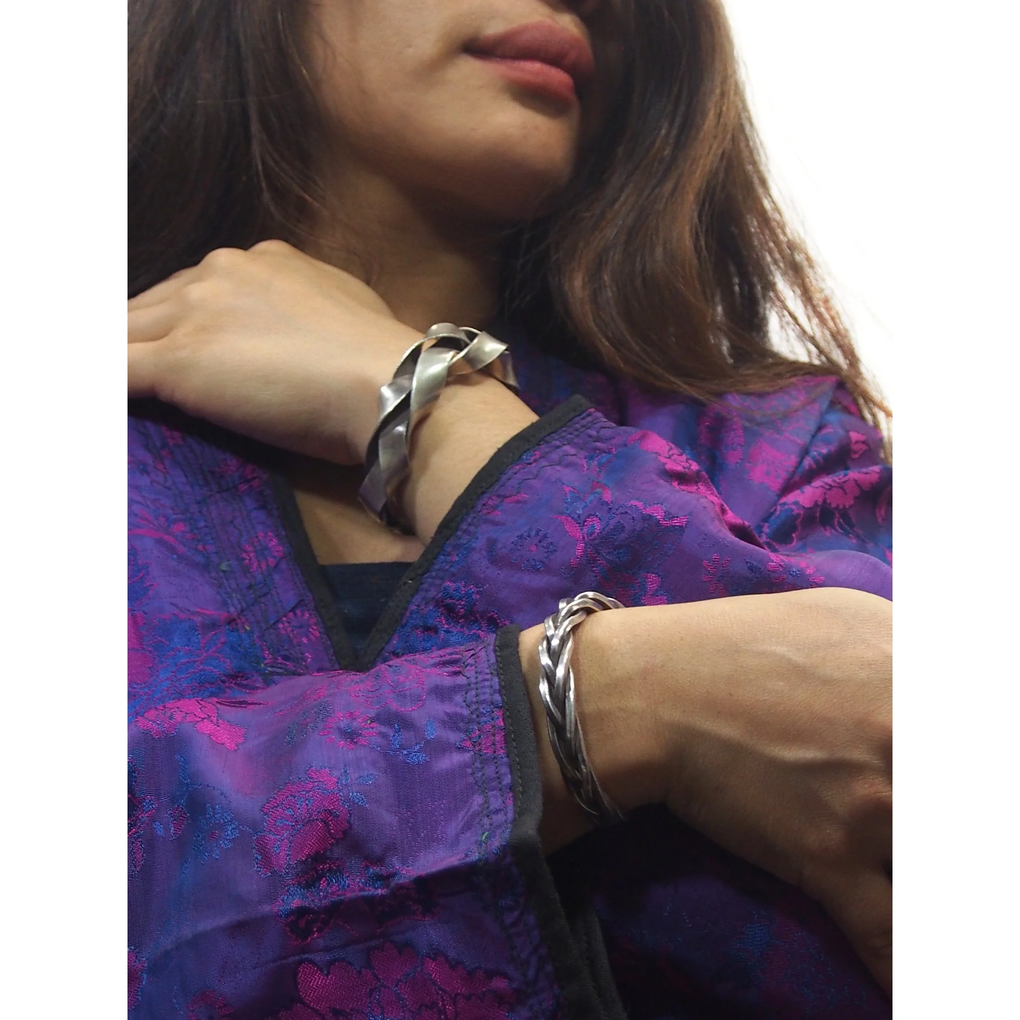 Hmong 95% Pure Silver Hand Finished Cuff Bracelet -2 - Image 3