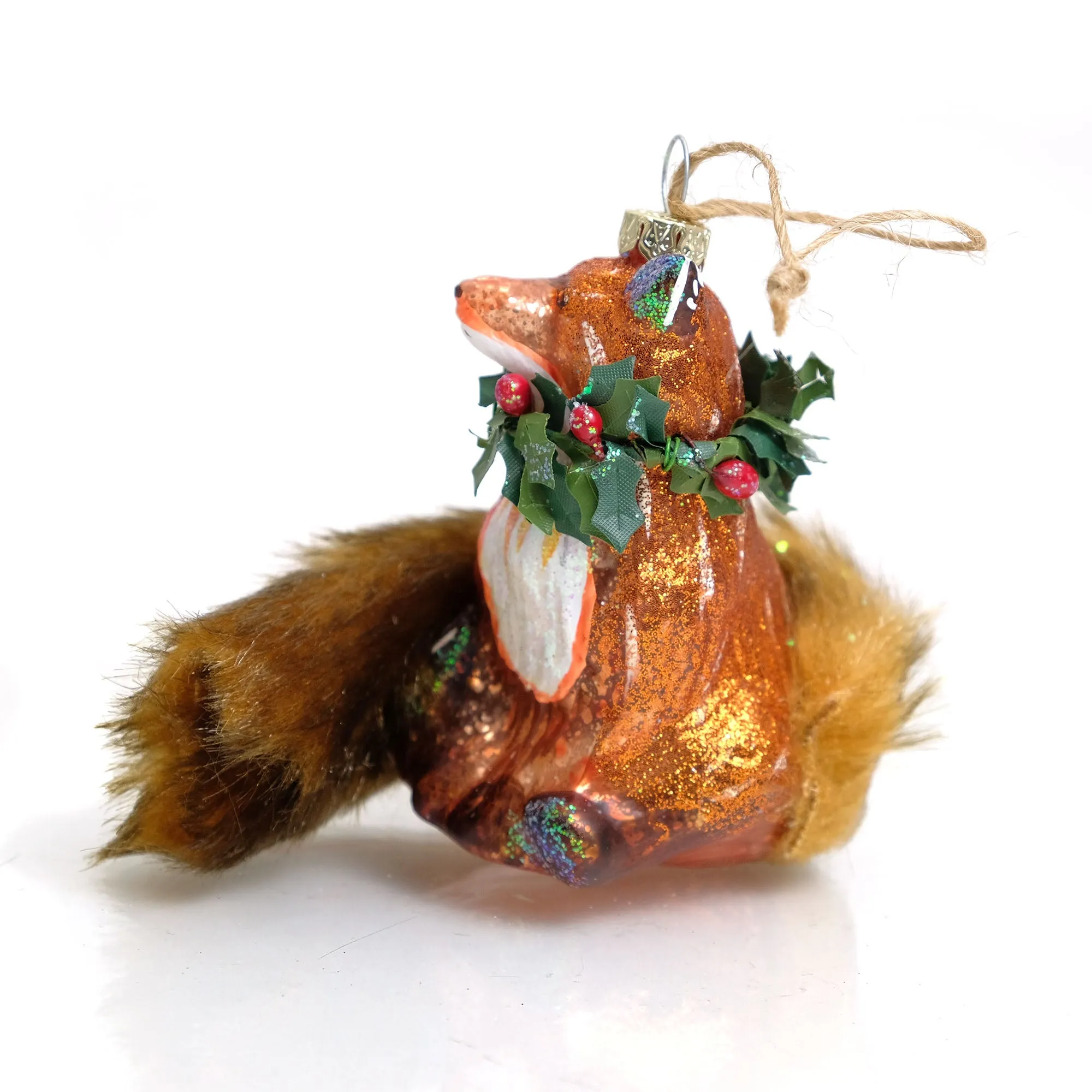 Holly Wreath Fox Glass Ornament - Image 2