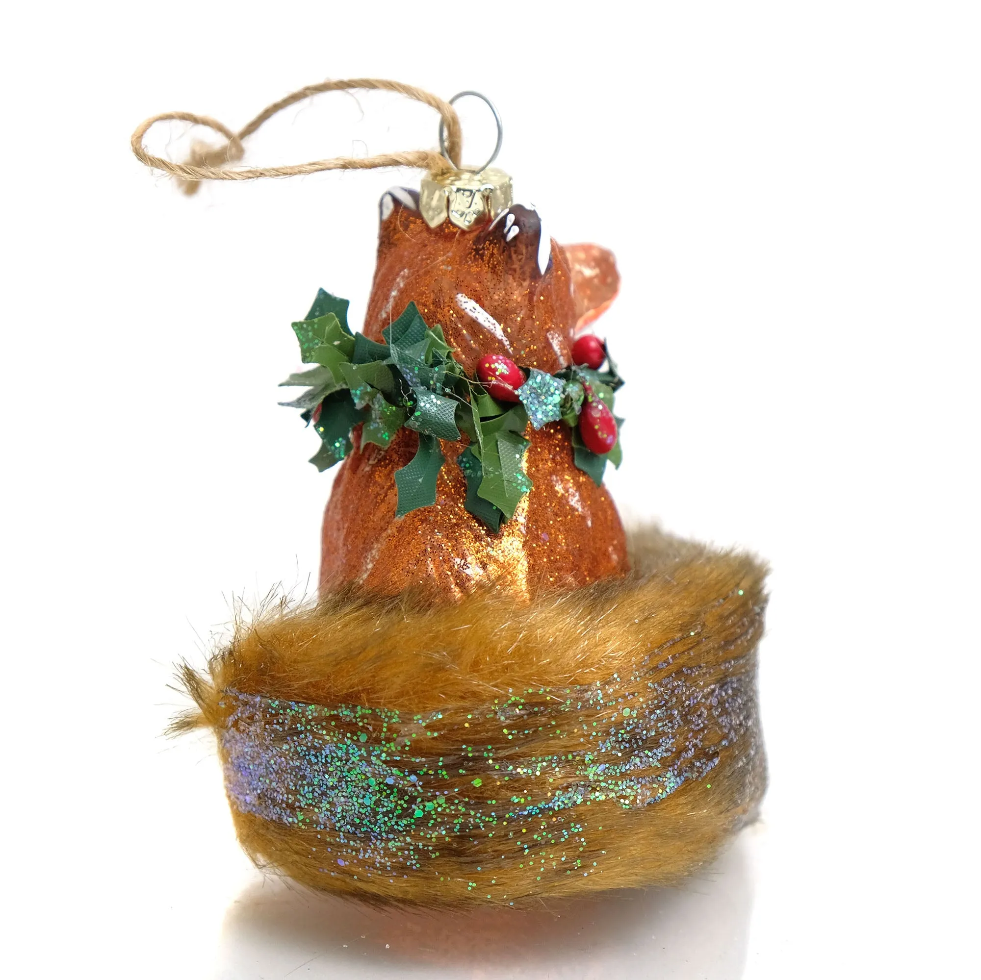 Holly Wreath Fox Glass Ornament - Image 3