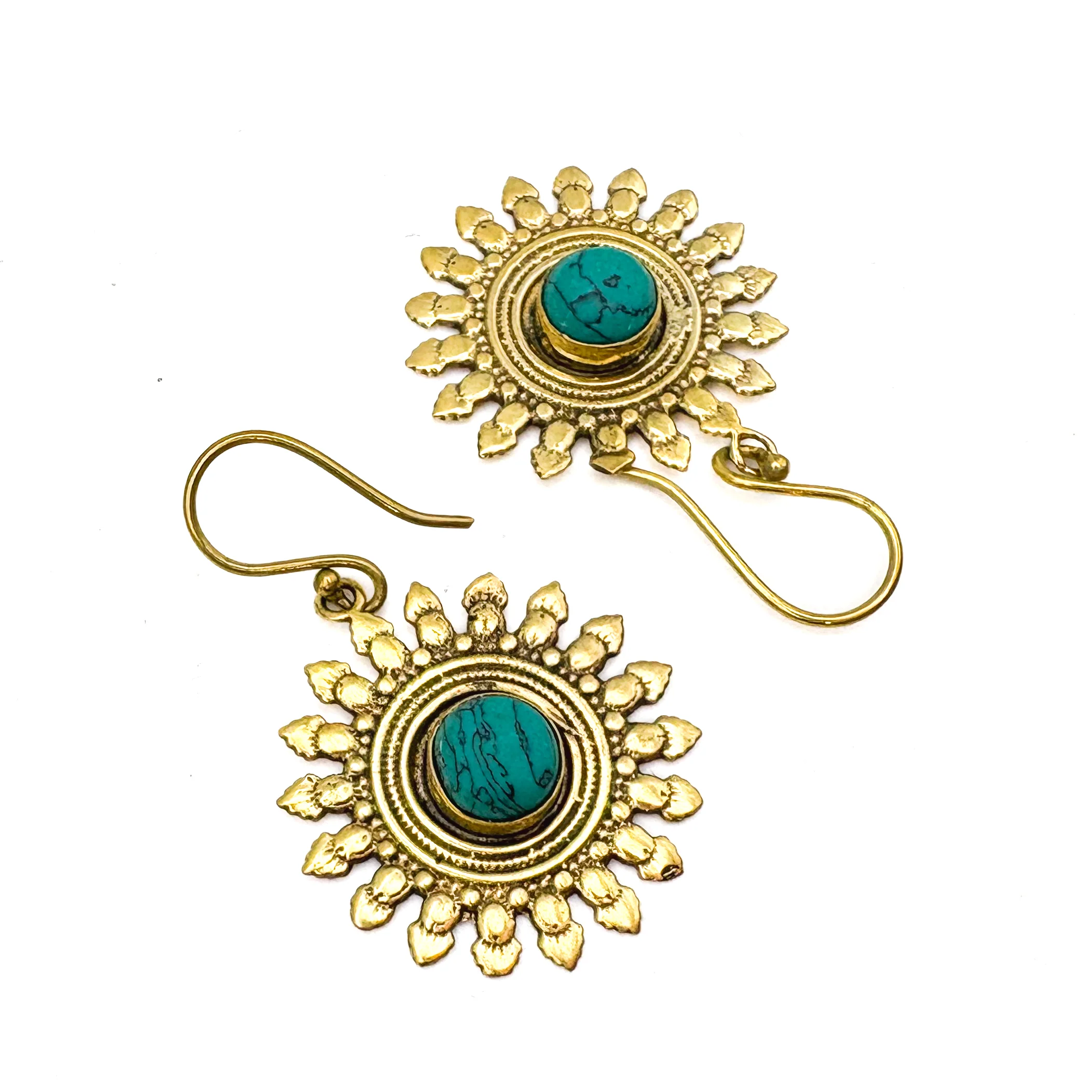 Howlite All The Suns Rays Brass Earrings - Image 2