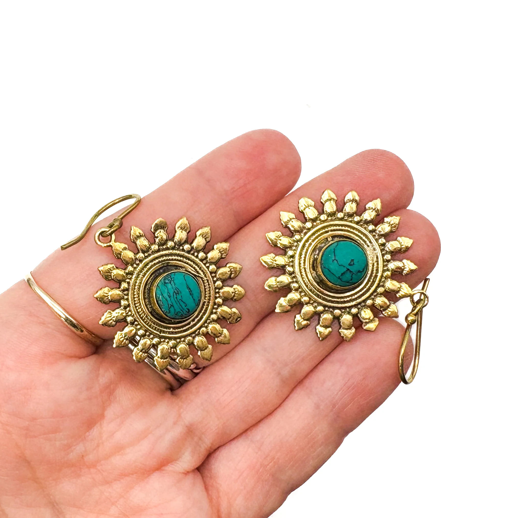 Howlite All The Suns Rays Brass Earrings - Image 9