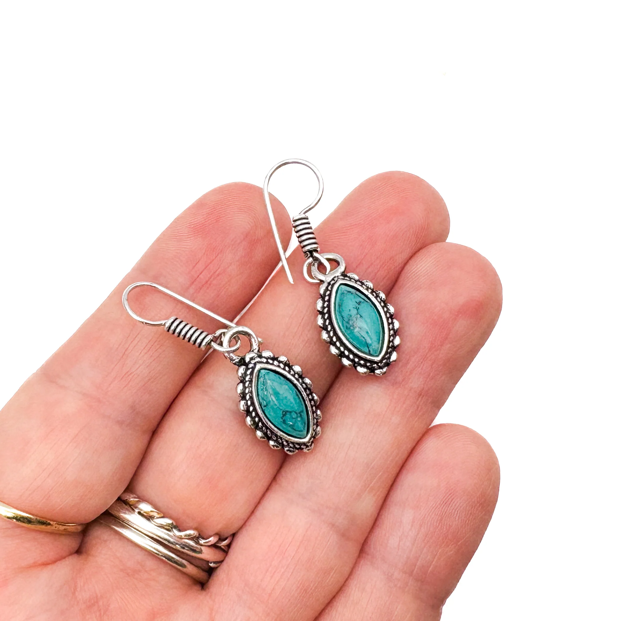 Howlite Dotted Leaf White Brass Earrings - Image 12