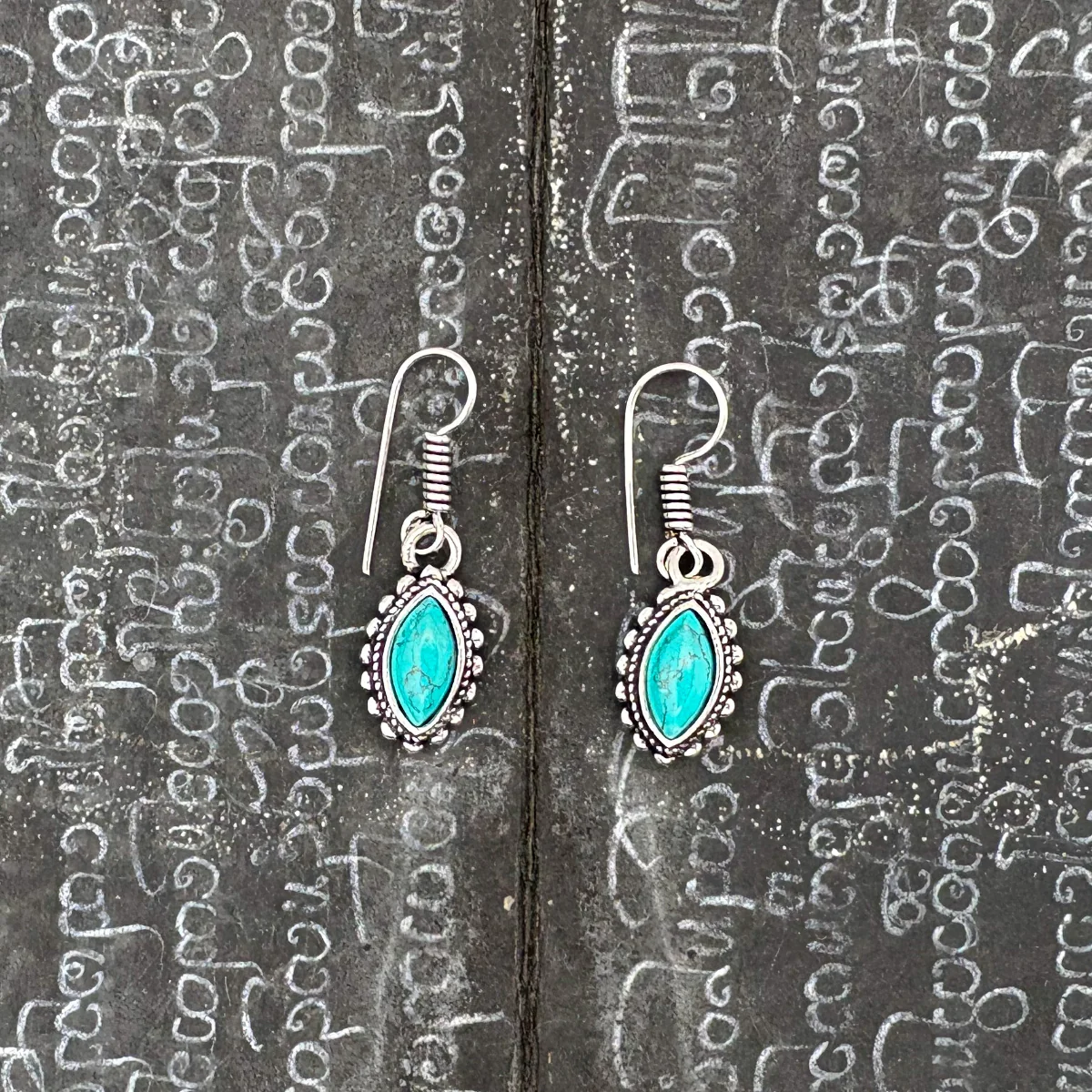 Howlite Dotted Leaf White Brass Earrings - Image 5