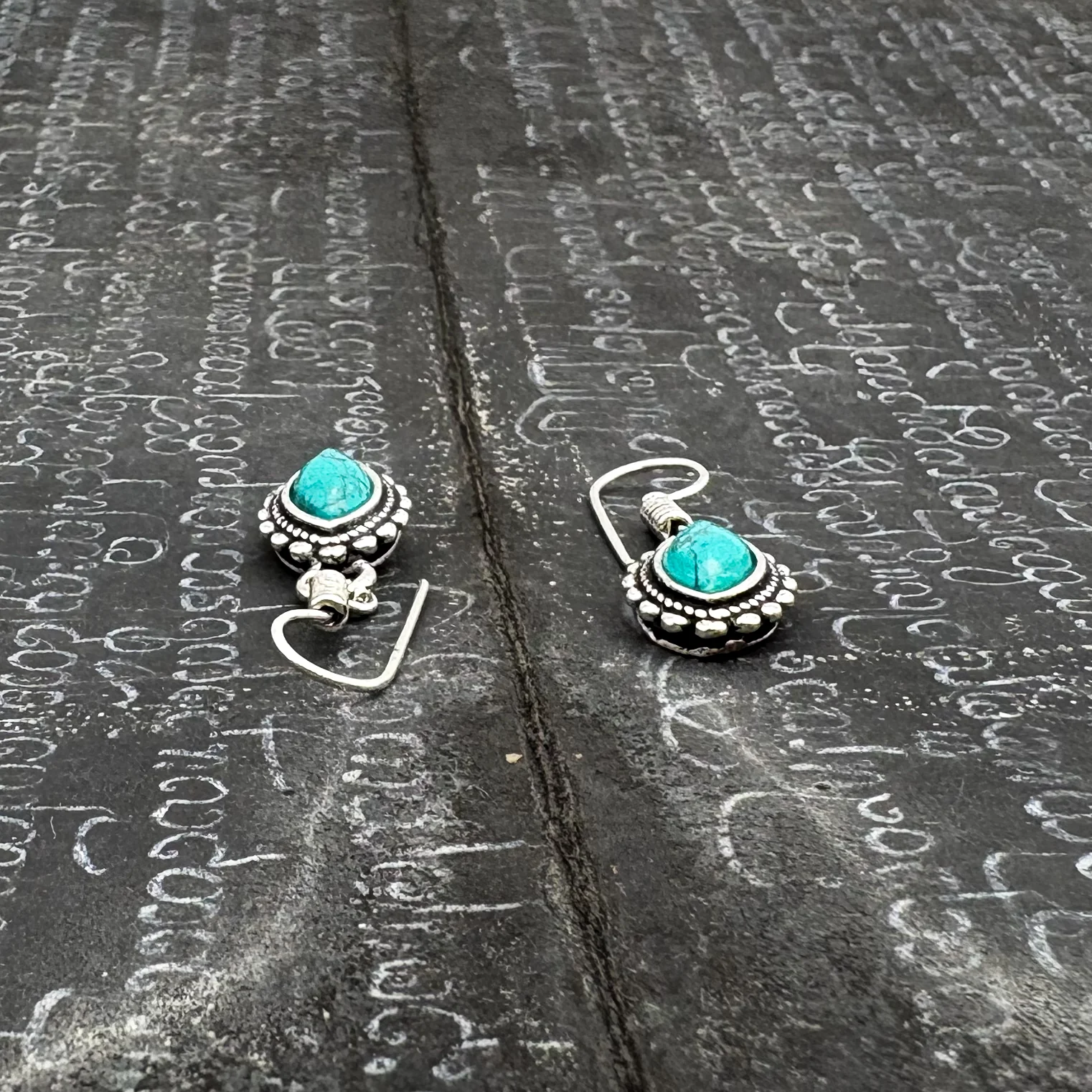 Howlite Dotted Leaf White Brass Earrings - Image 7