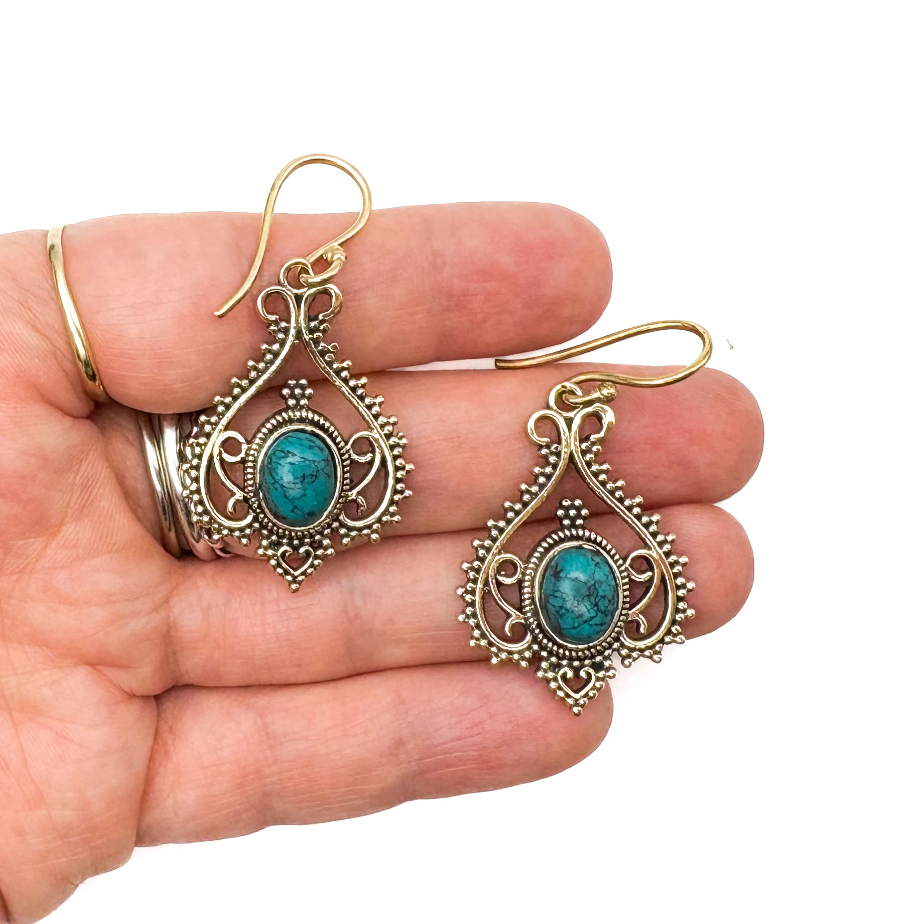 Howlite Heart Doily Lace Brass Earrings - Image 11