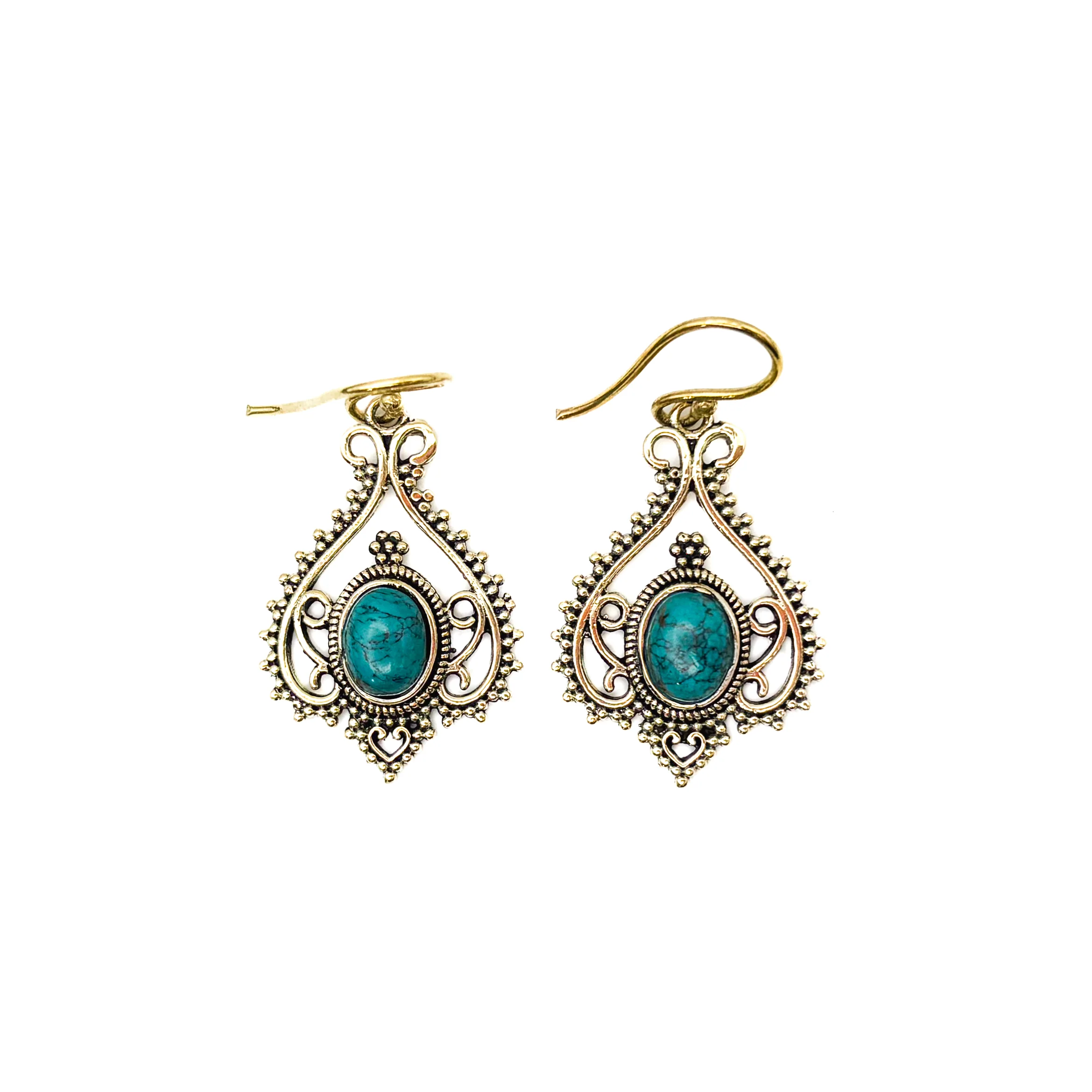 Howlite Heart Doily Lace Brass Earrings - Image 2