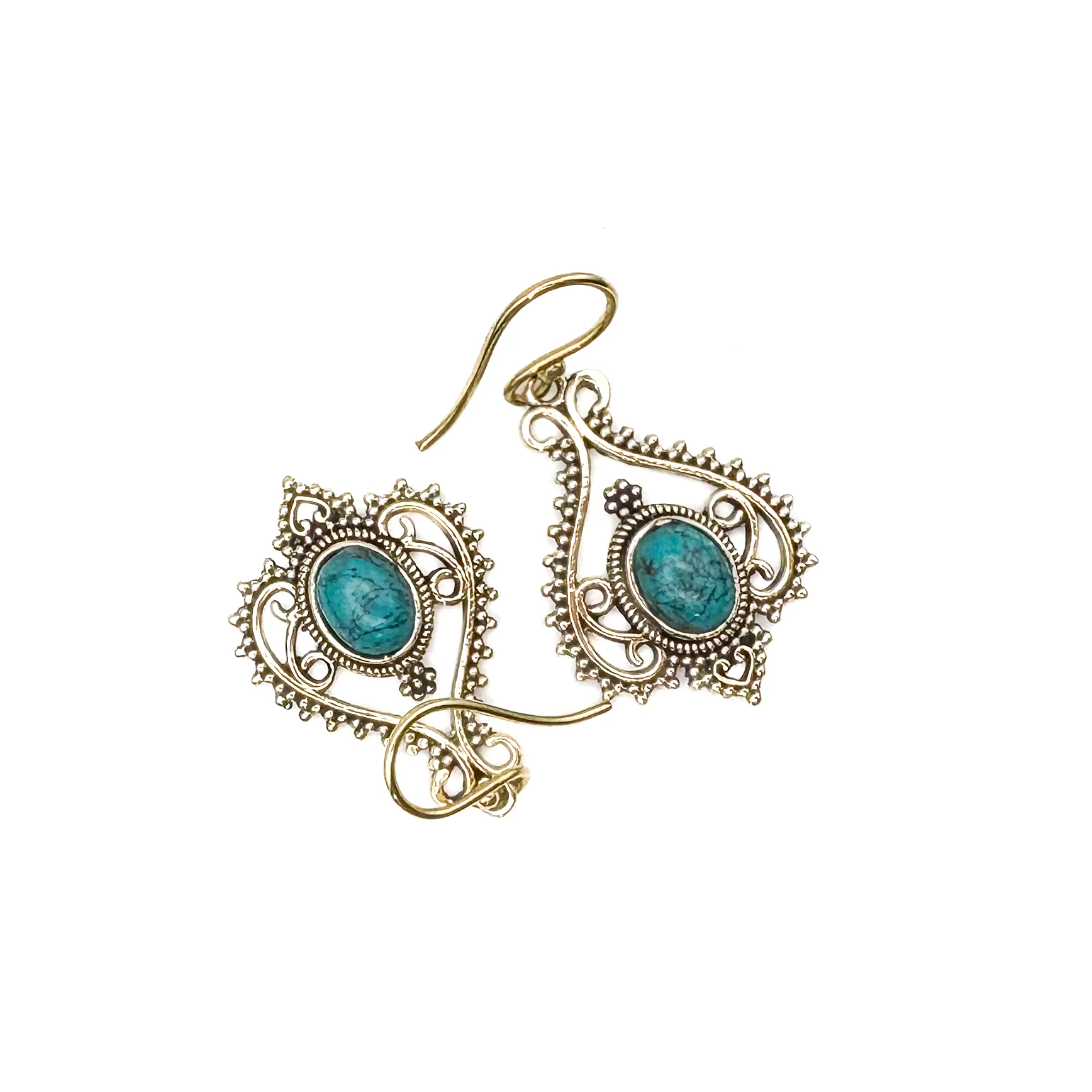 Howlite Heart Doily Lace Brass Earrings - Image 4