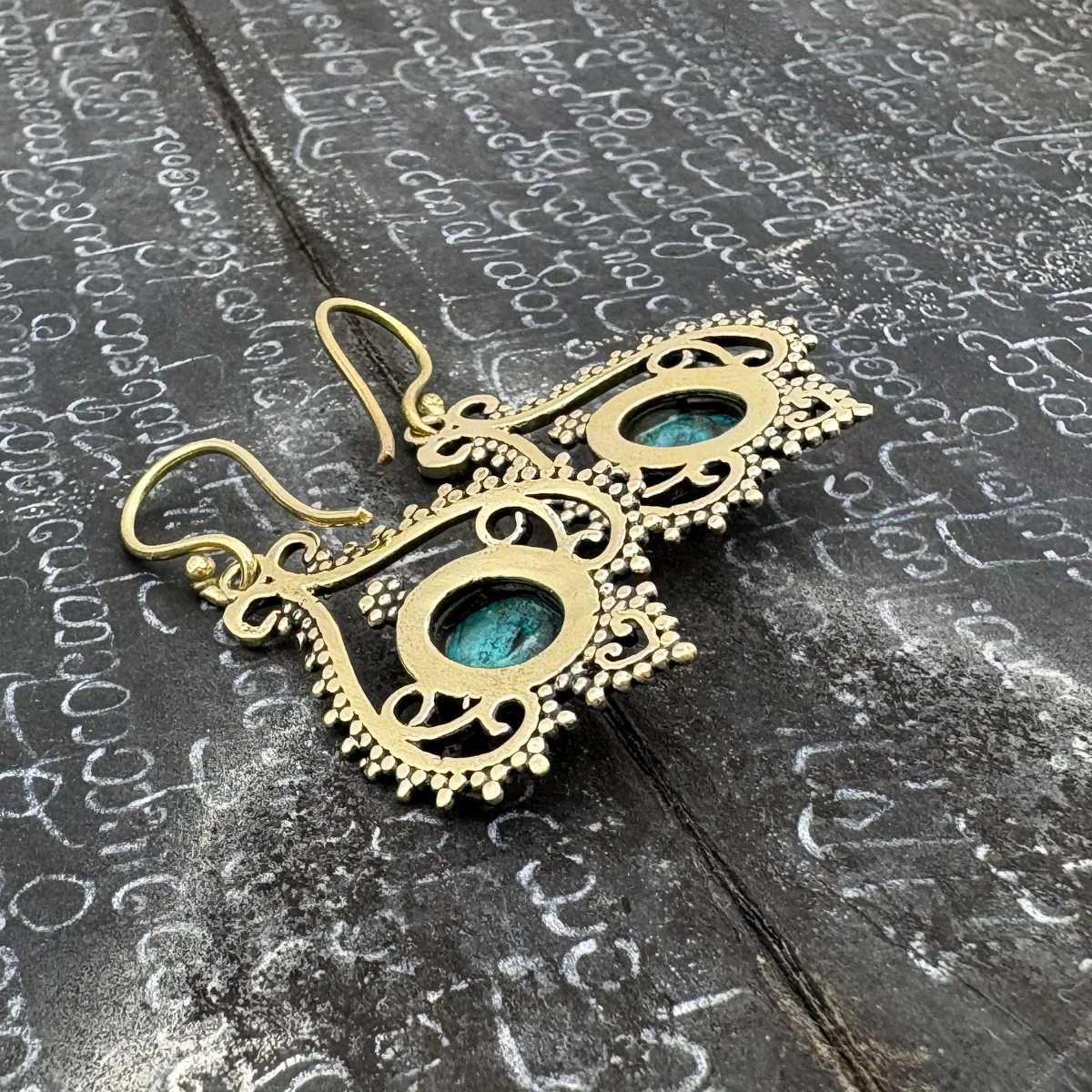 Howlite Heart Doily Lace Brass Earrings - Image 5