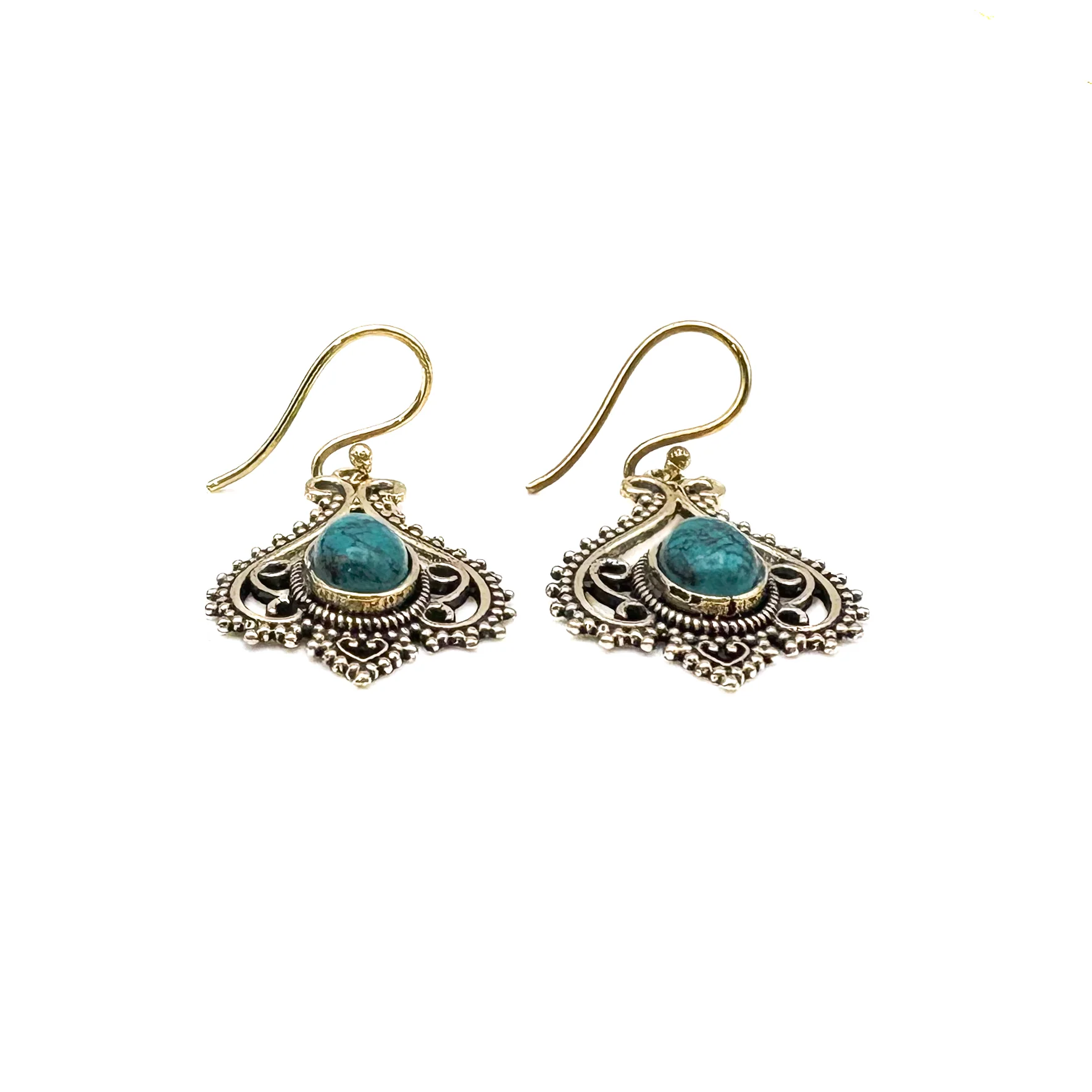 Howlite Heart Doily Lace Brass Earrings - Image 6